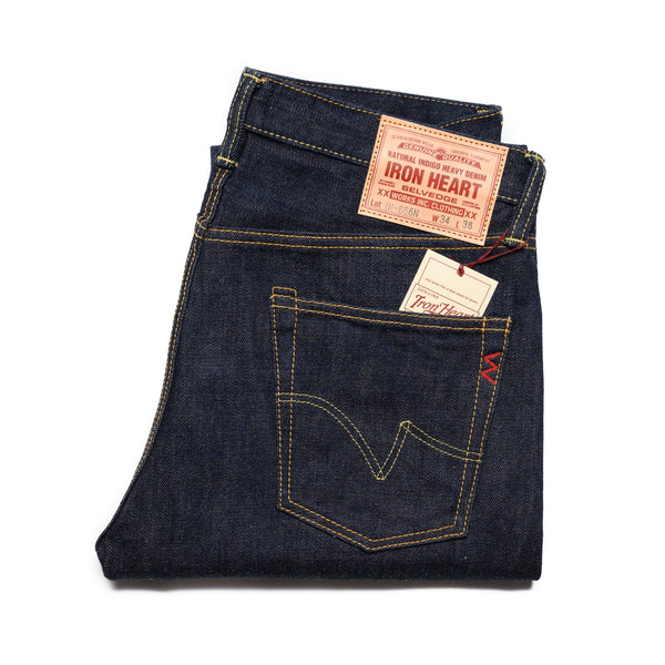 Iron Heart IH-666N 17oz Japanese Selvedge Denim Slim Straight Cut Jeans Natural Indigo Folded