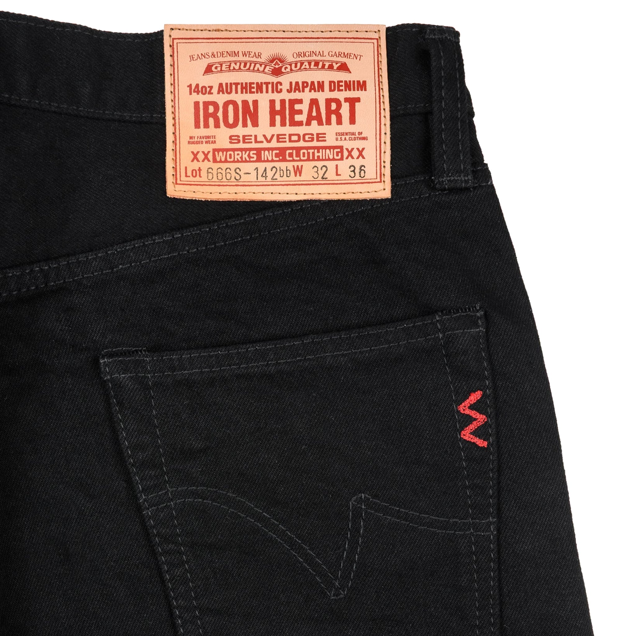 IH-666S-142bb 14oz Selvedge Denim Slim Straight Cut Jeans - Black/Black