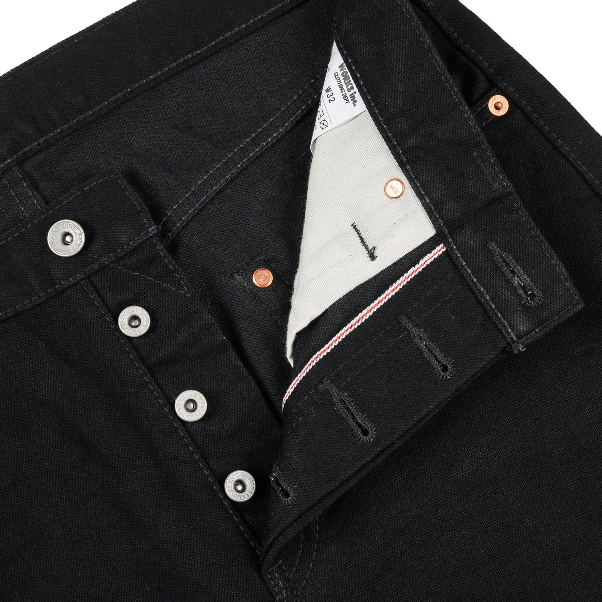 IH-666S-142bb 14oz Selvedge Denim Slim Straight Cut Jeans - Black/Black