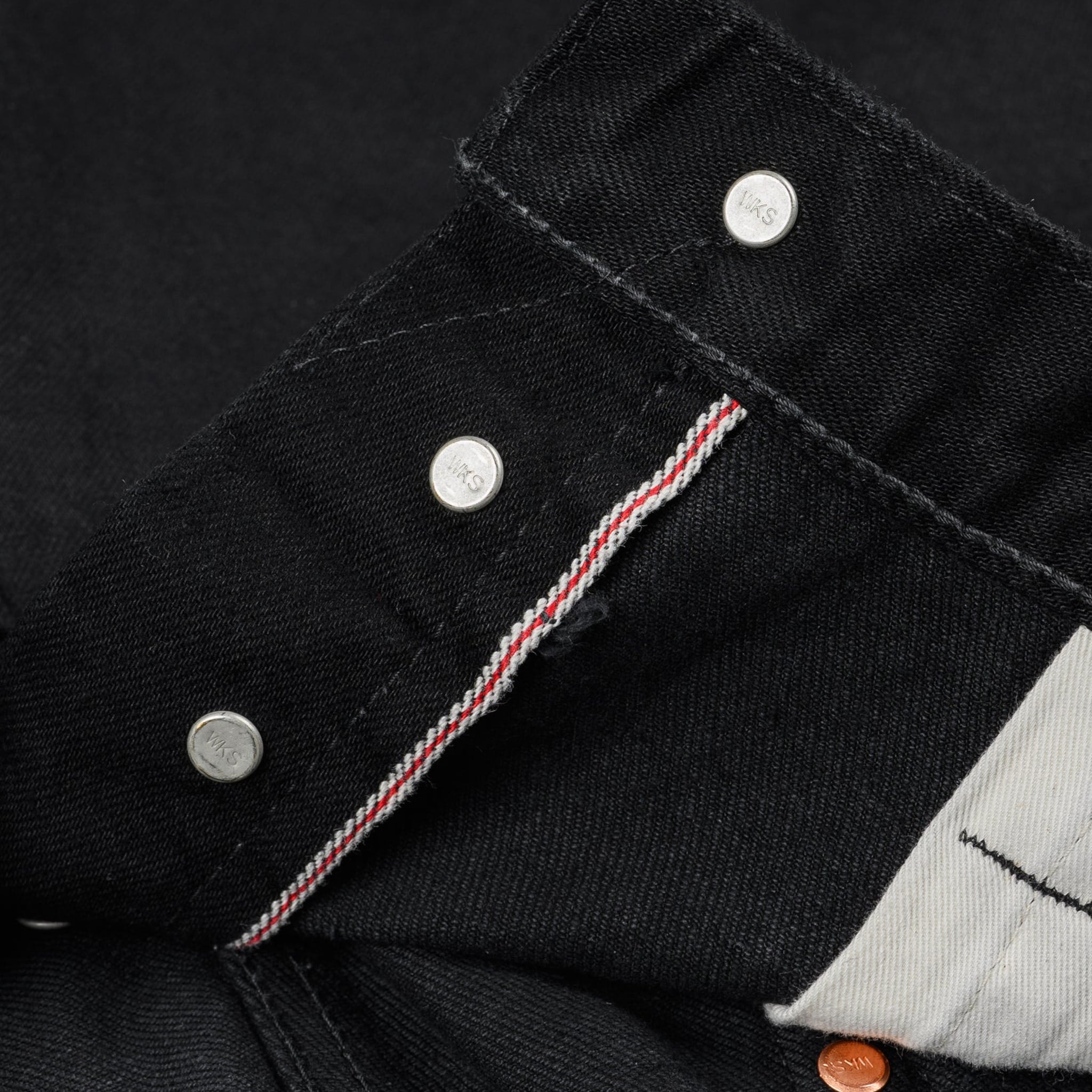 IH-666S-142bb 14oz Selvedge Denim Slim Straight Cut Jeans - Black/Black