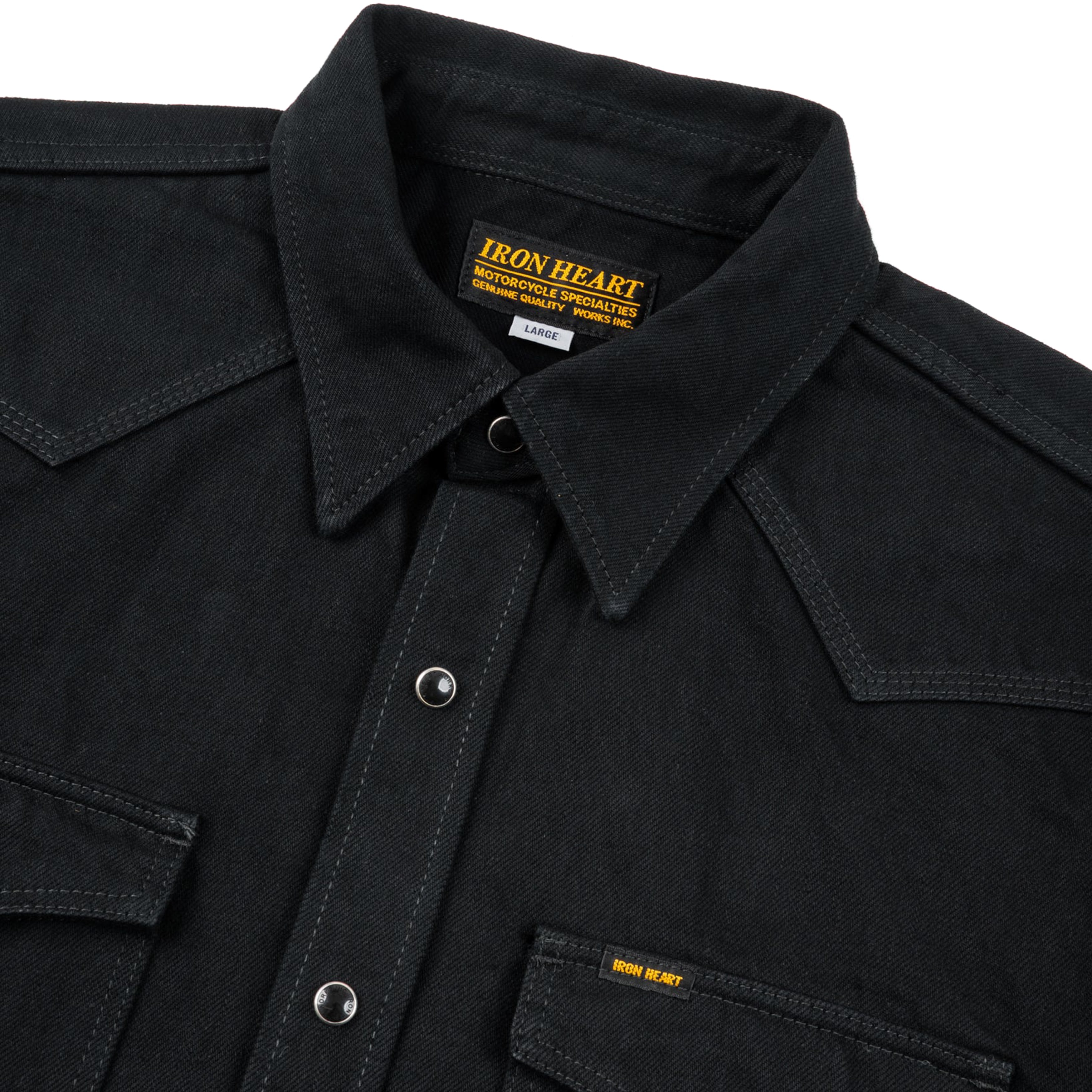 IRON HEART シャツ　LARGE Iron Heart IHSH-218-BLK 12oz Selvedge Denim Western Shirt 