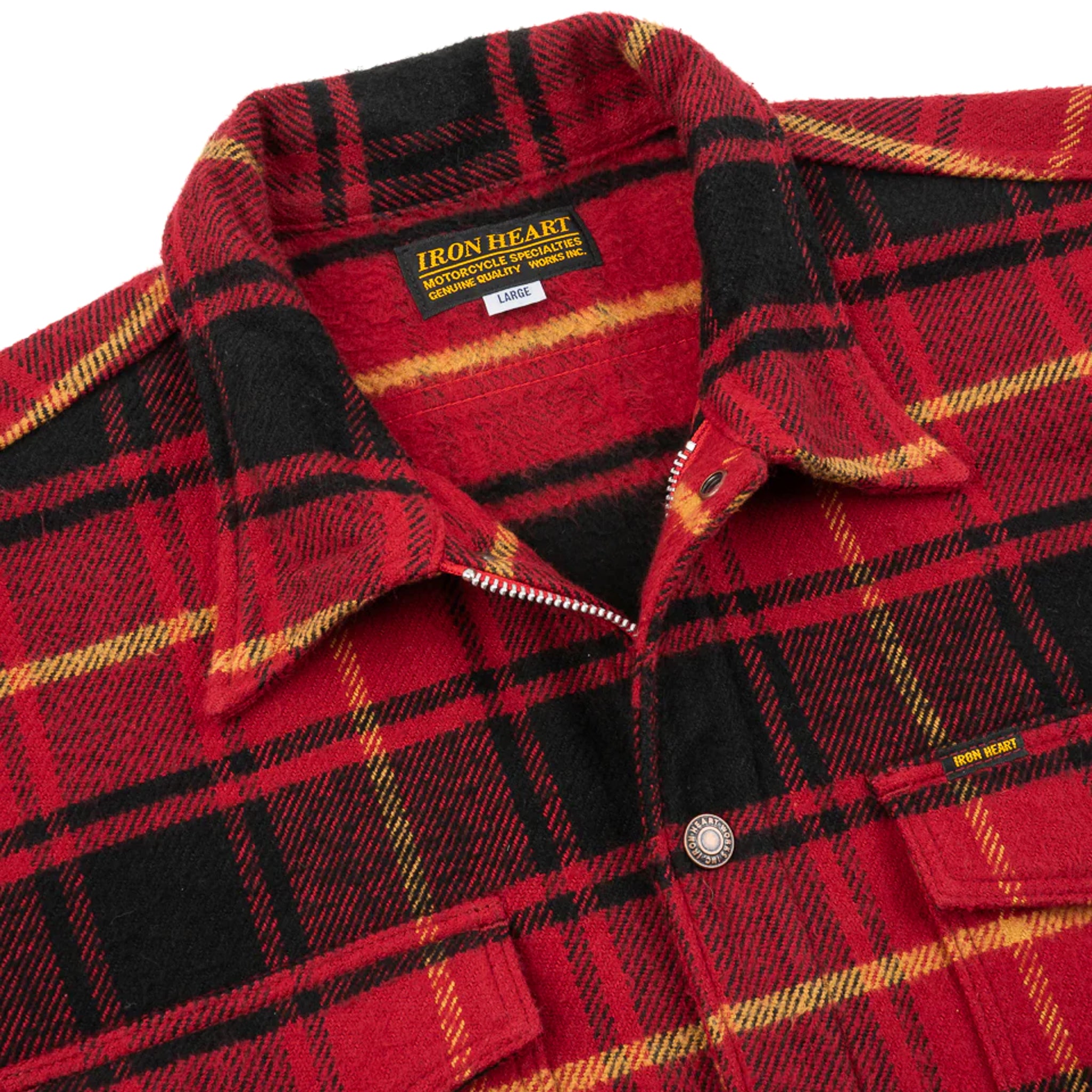 Iron Heart IHSH-433-RED Heavy Flannel Rider's Overshirt Red