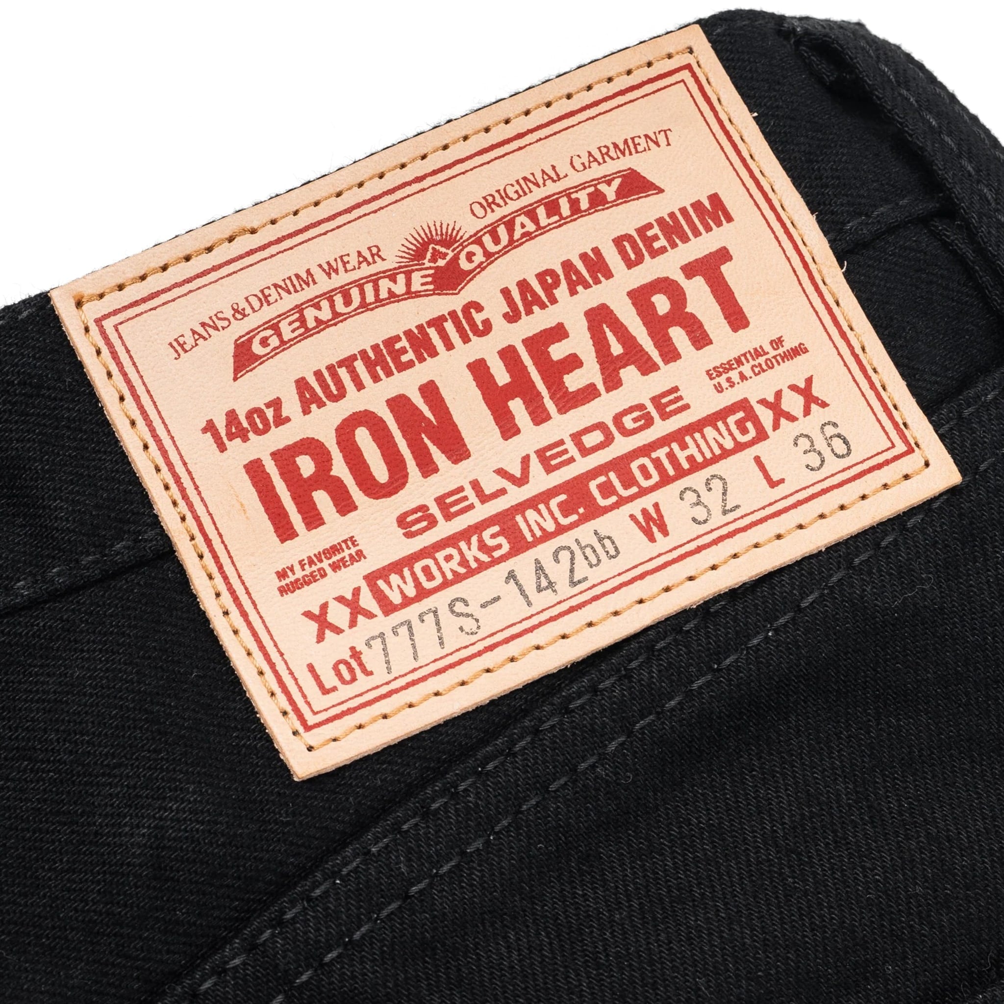 IH-777S-142bb 14oz Selvedge Denim Slim Tapered Cut Jeans - Black/Black