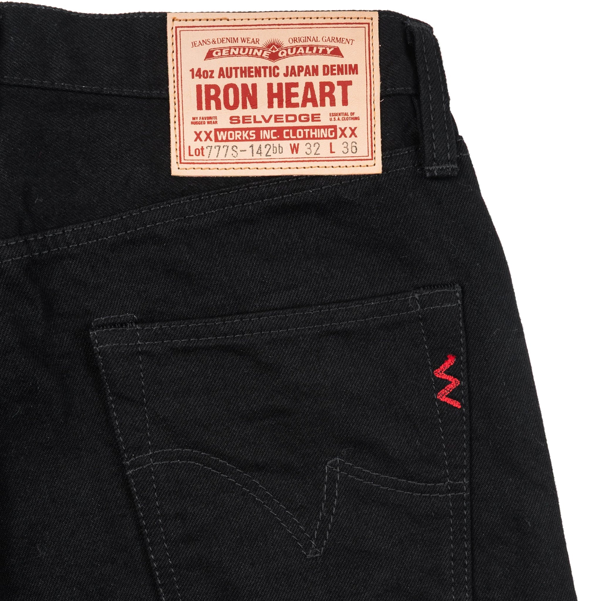 IH-777S-142bb 14oz Selvedge Denim Slim Tapered Cut Jeans - Black/Black