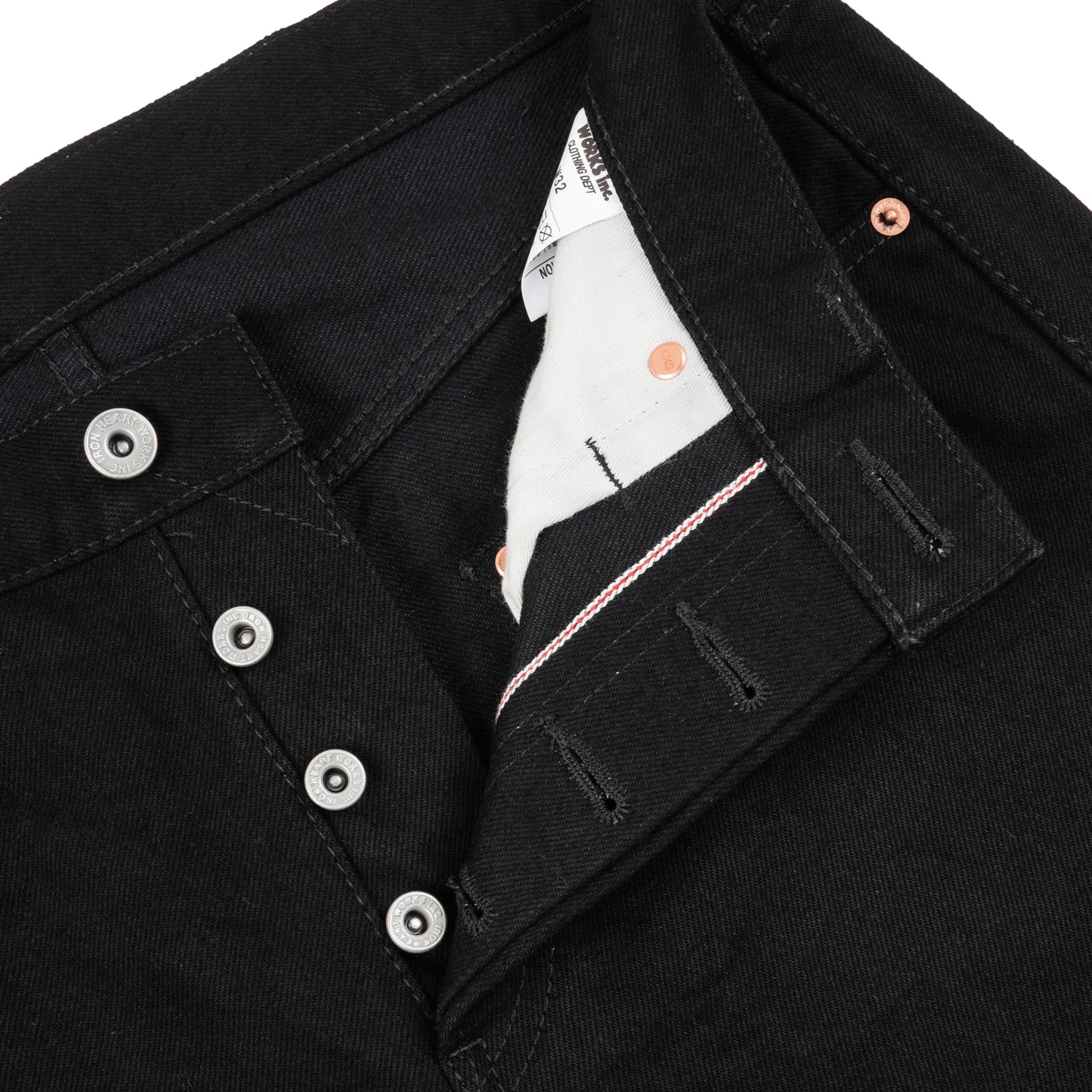 IH-777S-142bb 14oz Selvedge Denim Slim Tapered Cut Jeans - Black/Black