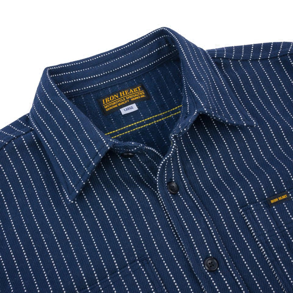 IHSH-402-NAV 12oz Ultra Heavy Flannel Chalk Stripe Work Shirt - Navy