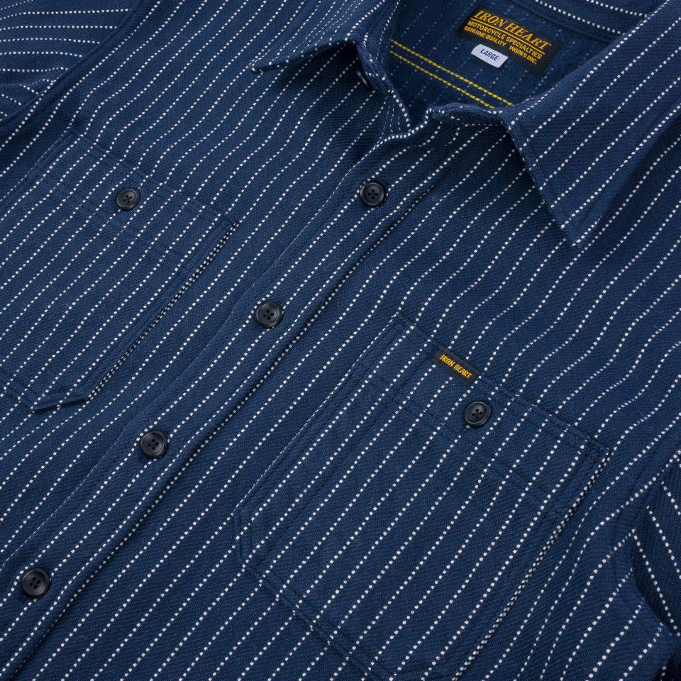 IHSH-402-NAV 12oz Ultra Heavy Flannel Chalk Stripe Work Shirt - Navy