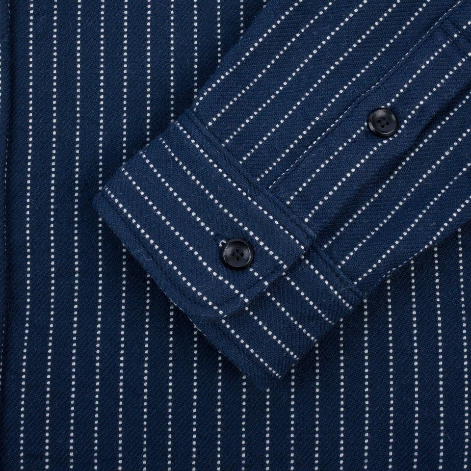 IHSH-402-NAV 12oz Ultra Heavy Flannel Chalk Stripe Work Shirt - Navy