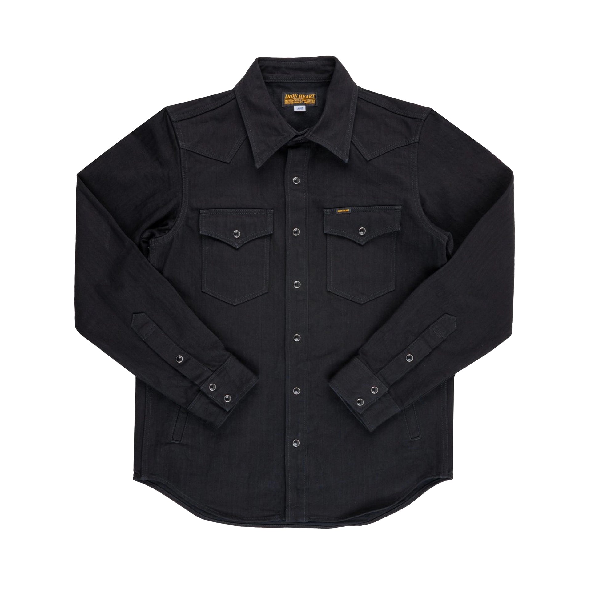 Iron Heart IHSH-410-BLK 14oz Herringbone CPO Western Shirt Black | BlackBlue