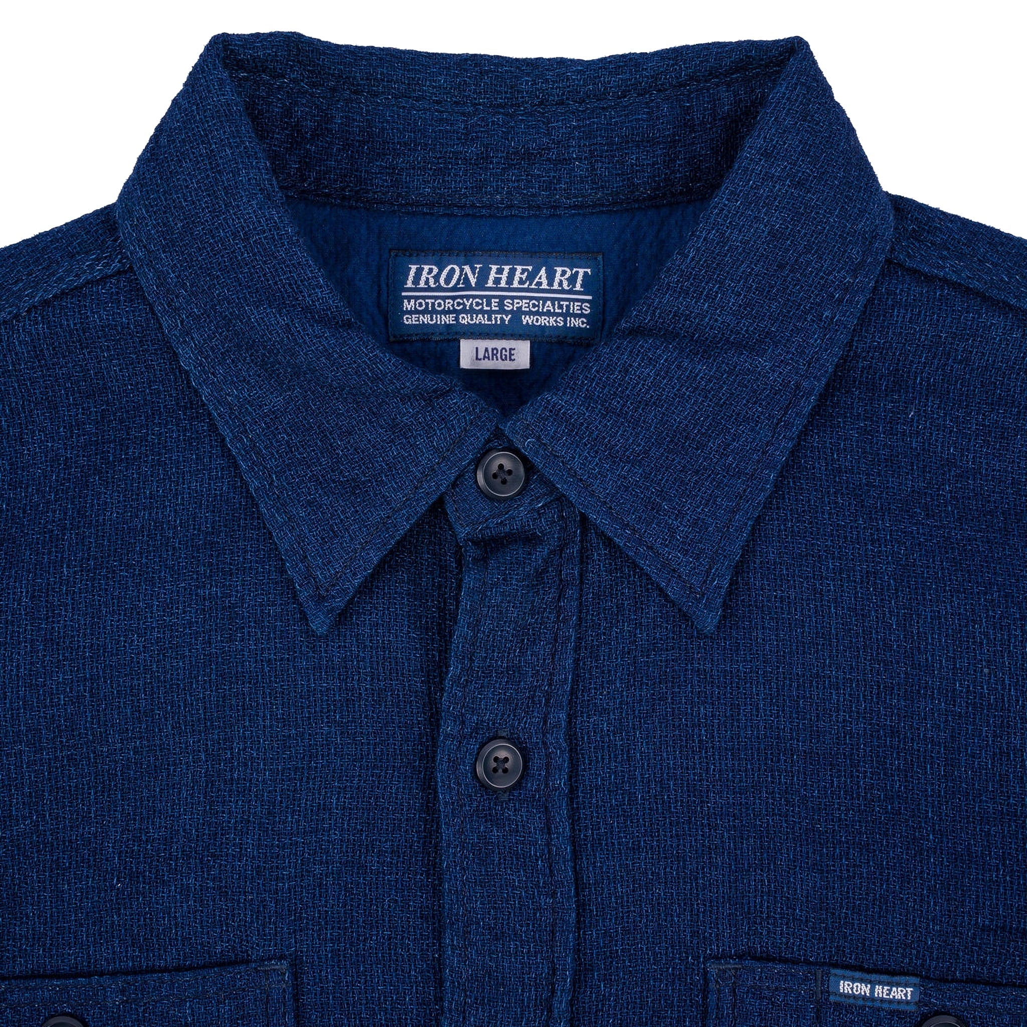 IHSH-417-IND 5oz Double Gauze Short Sleeved Work Shirt - Indigo