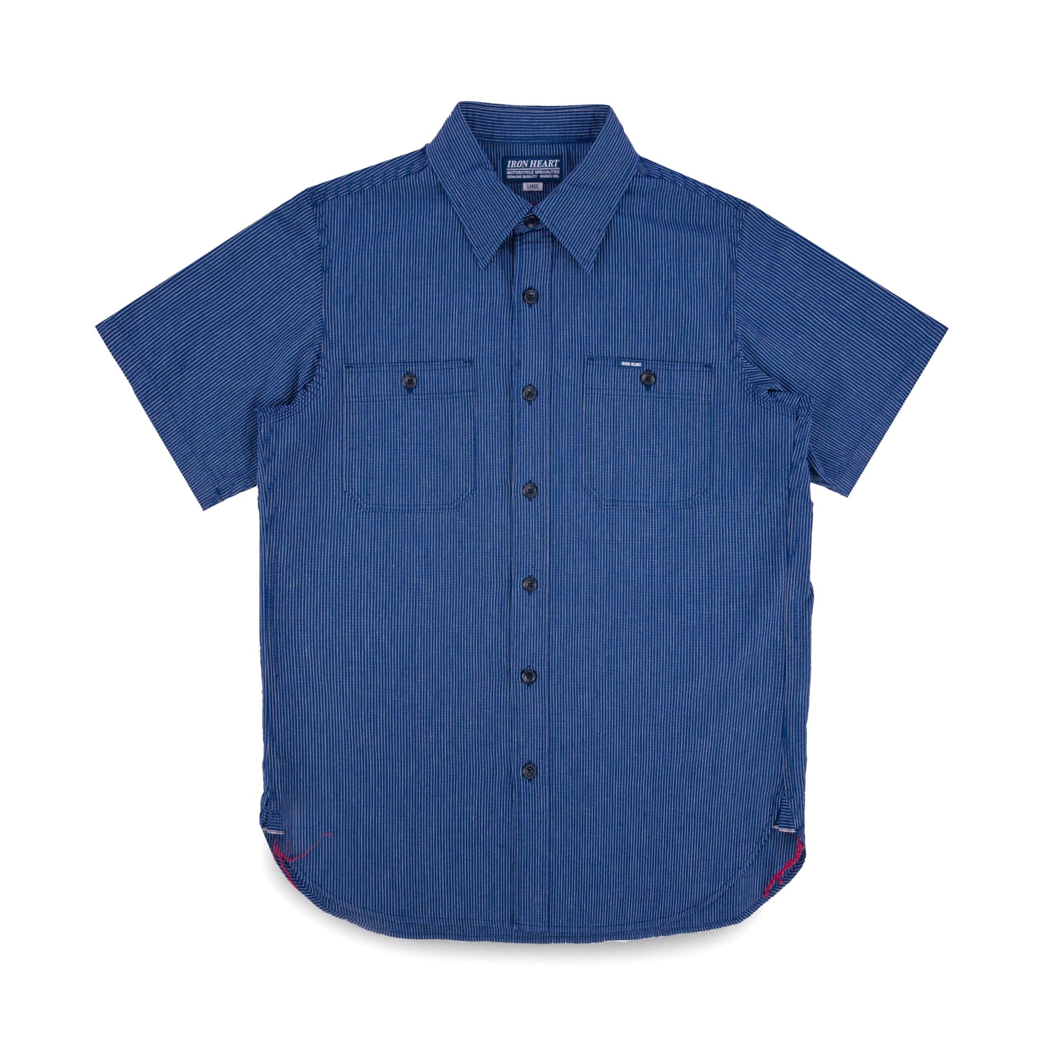 IHSH-420-PIN 5oz Selvedge Ox Cloth Short Sleeved Work Shirt - Pinstripe