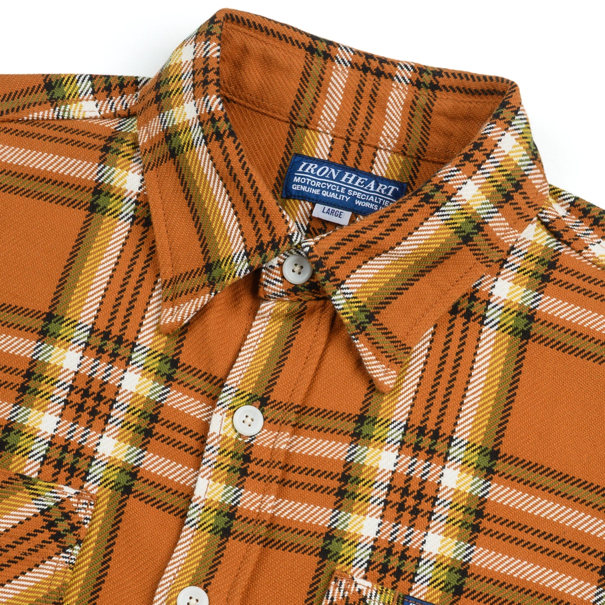 Iron Heart IHSH-442-ORA 9oz Selvedge Flannel Check Work Shirt