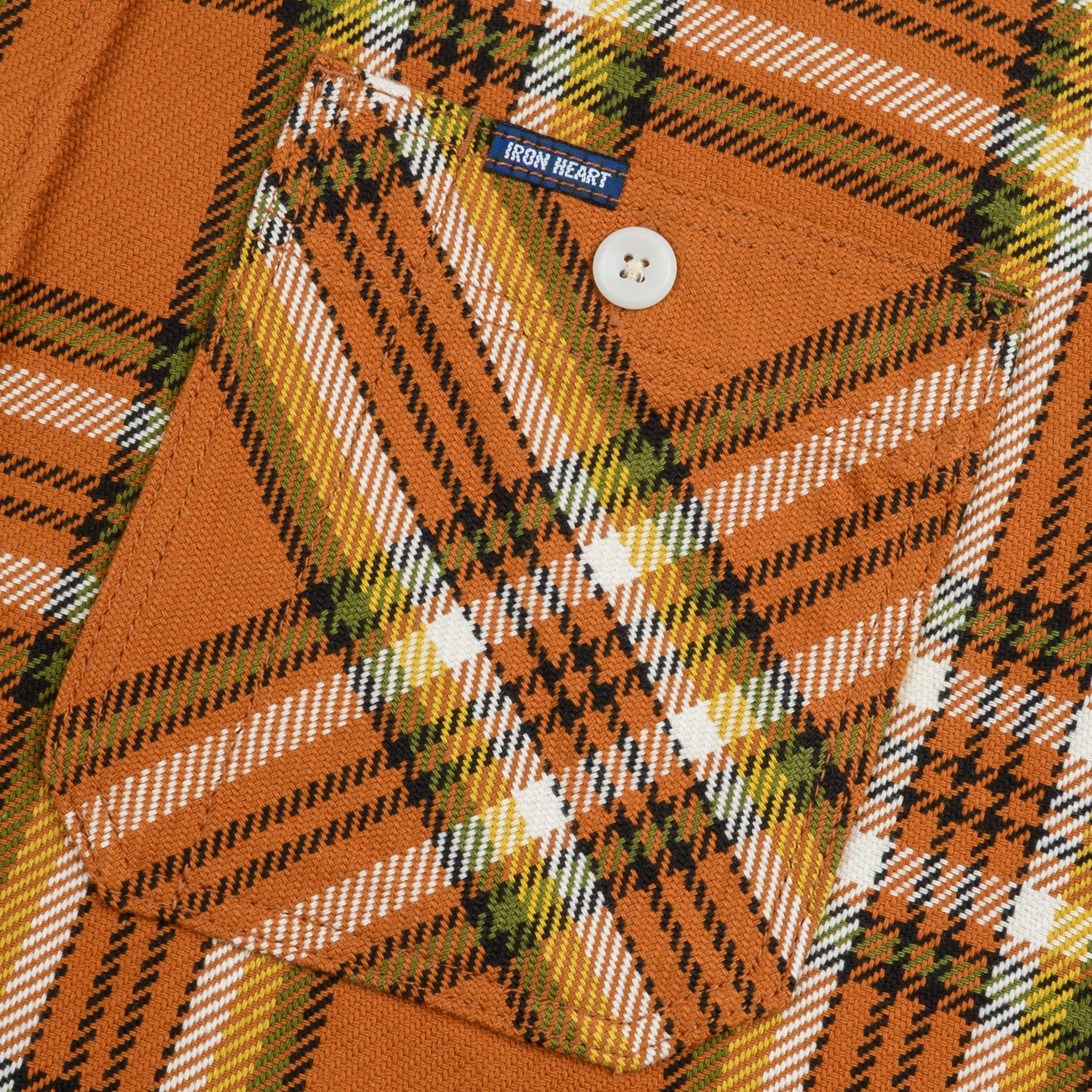 Iron Heart IHSH-442-ORA 9oz Selvedge Flannel Check Work Shirt