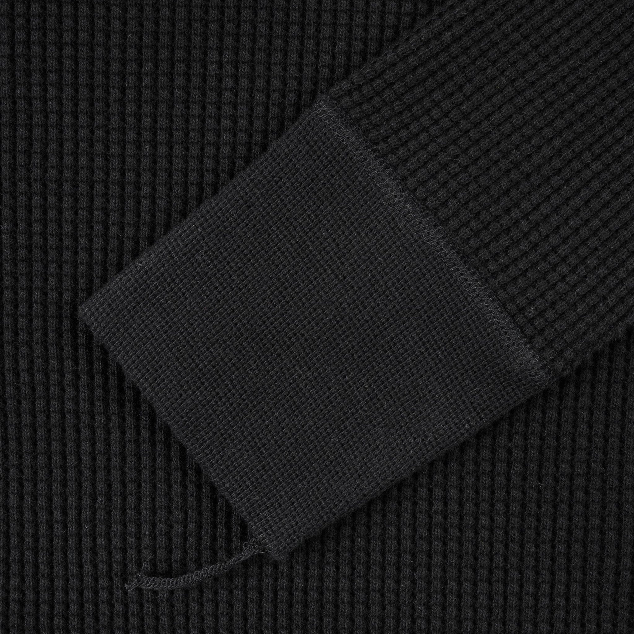 IHTL-1301-BLK Waffle Knit Long Sleeved Crew Neck Thermal Top - Black