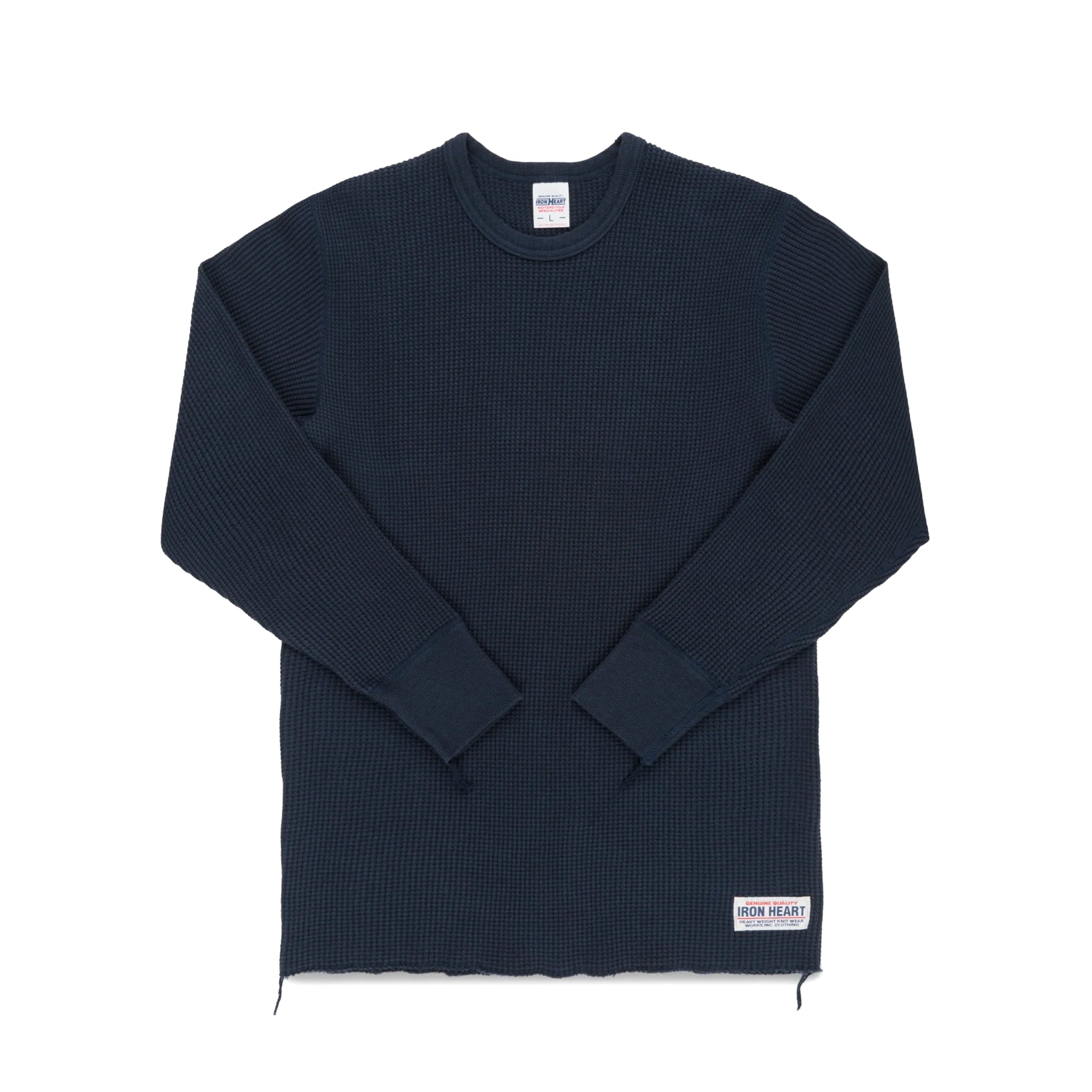 IHTL-1301-NAV Waffle Knit Long Sleeved Crew Neck Thermal Top - Navy
