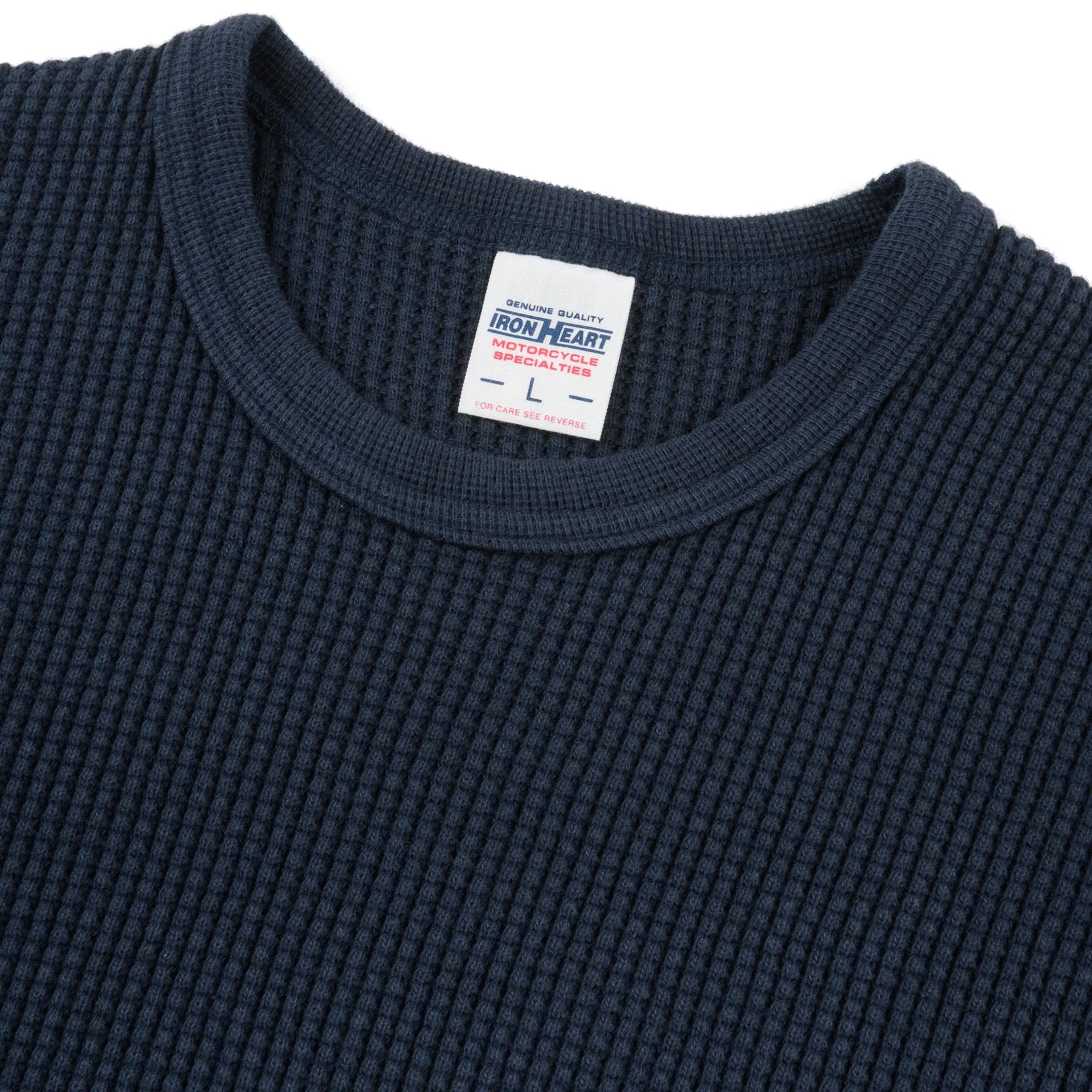 IHTL-1301-NAV Waffle Knit Long Sleeved Crew Neck Thermal Top - Navy