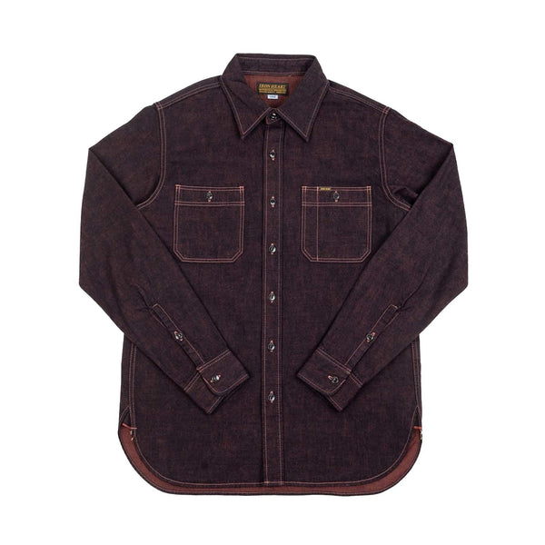 Iron Heart IHSH-353-RED - 10oz Selvedge Denim Work Shirt Indigo Overdyed Red