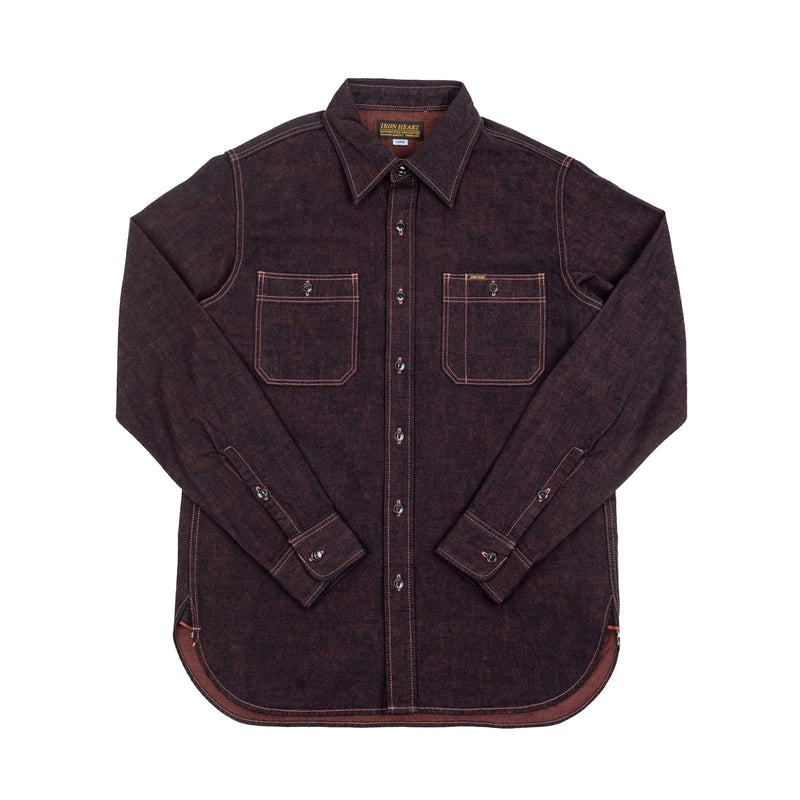 Iron Heart IHSH-353-RED - 10oz Selvedge Denim Work Shirt Indigo Overdyed Red