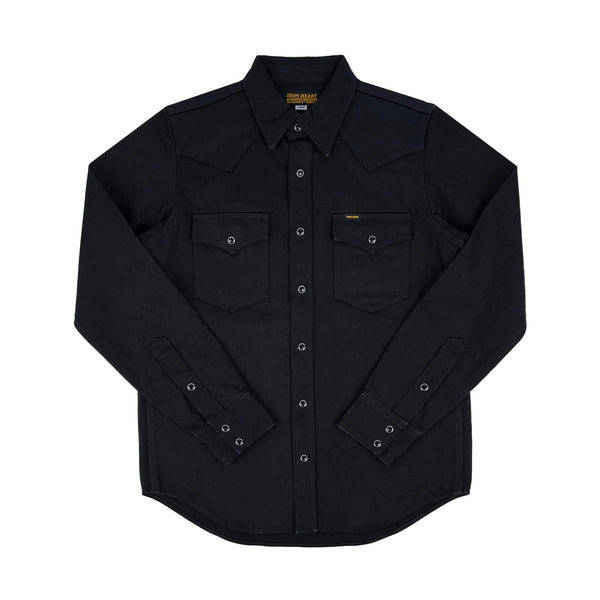 IHSH-361-BLK - 16oz Non-Selvedge Denim Western Shirt -  Superblack