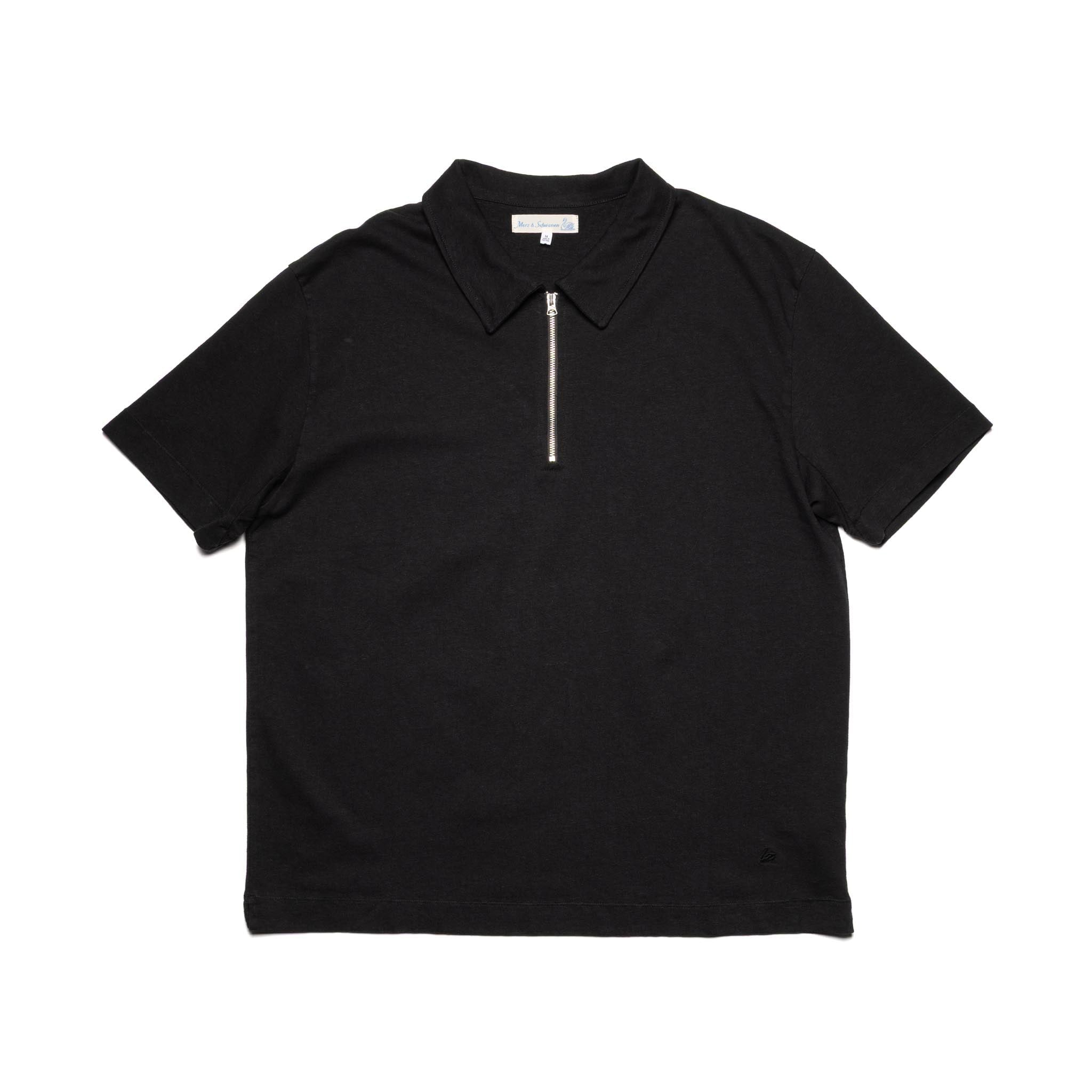 GIZAZIP01.99.4 Sturdy Boxy Fit Giza Cotton-Hemp Zip T-Shirt Black