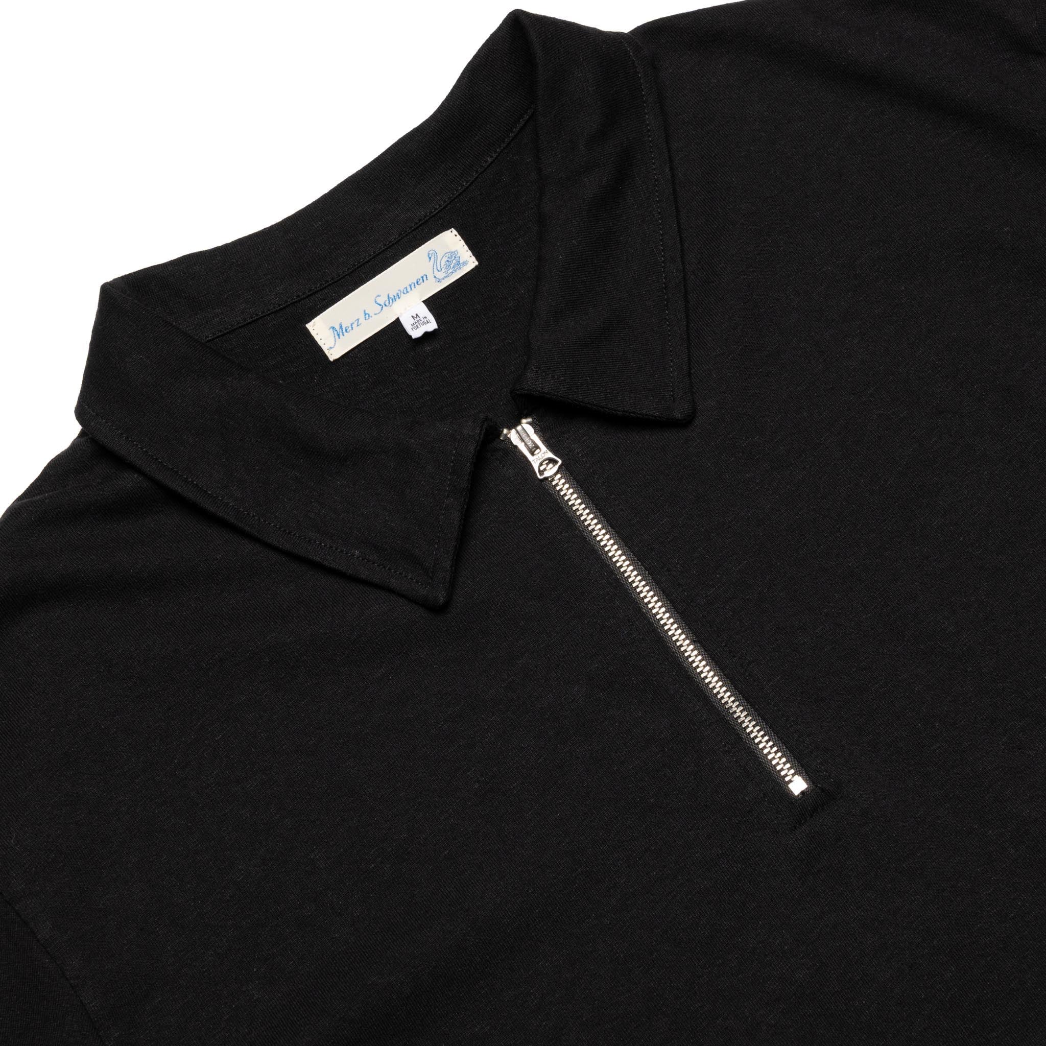 GIZAZIP01.99.4 Sturdy Boxy Fit Giza Cotton-Hemp Zip T-Shirt Black