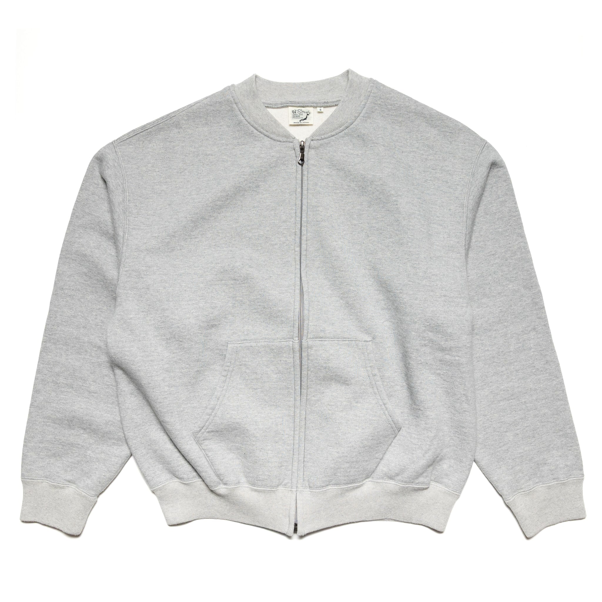 Front Zip Densely Knit Sweat Shirt - Heather Grey