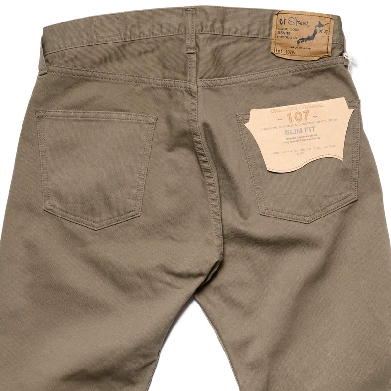 orSlow 107 Cotton Pique Ivy Fit Pants Dusty Olive Rear Pockets