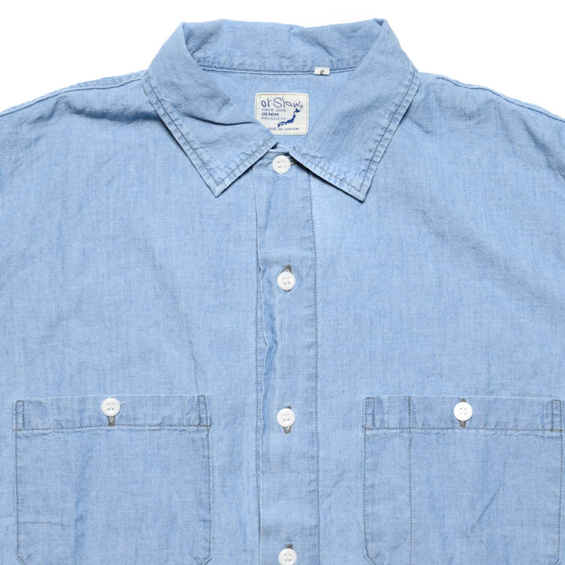 orSlow Chambray 60's Work Shirt Chambray Bleached Collar