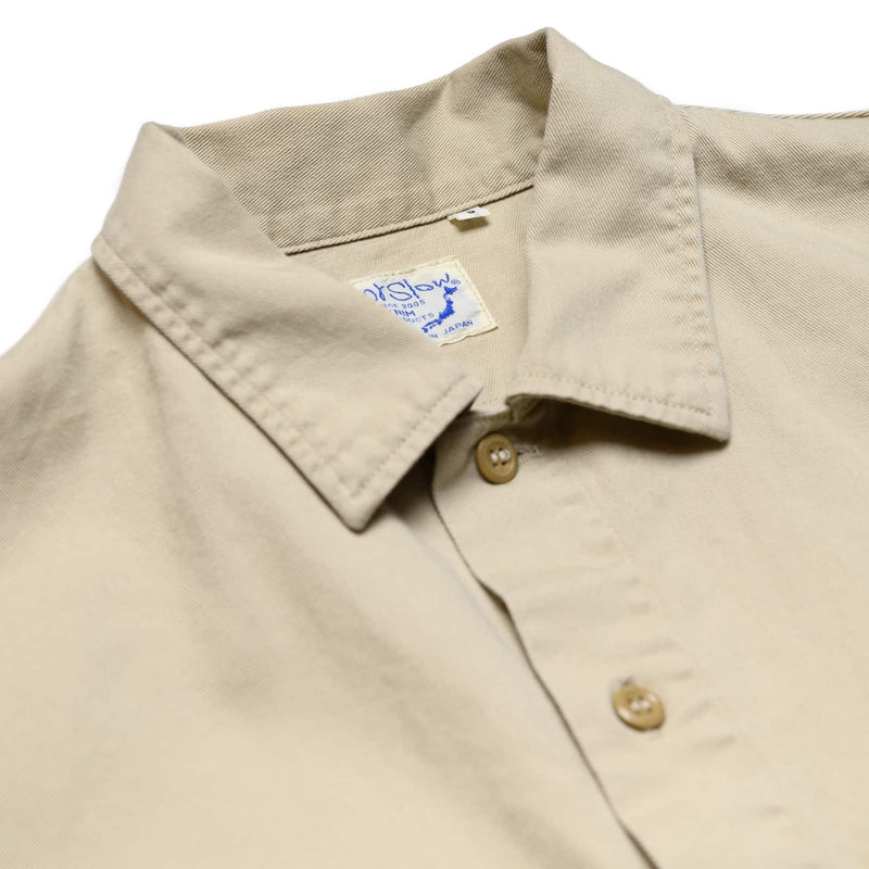 orslow Cotton Twill 60's Work Shirt Beige Collar Detail