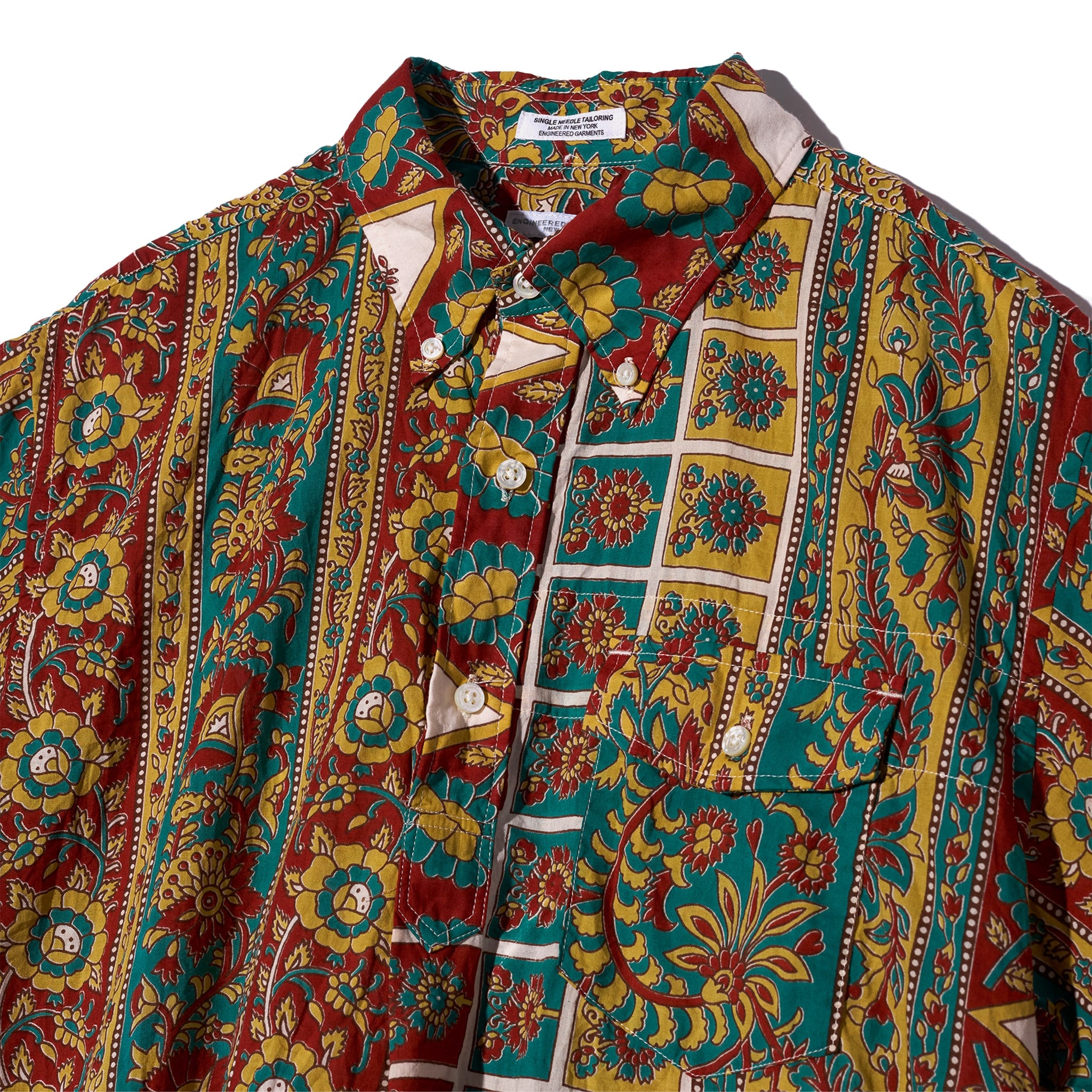 Popover BD Shirt - Jade/Khaki Cotton Floral Stripe Lawn
