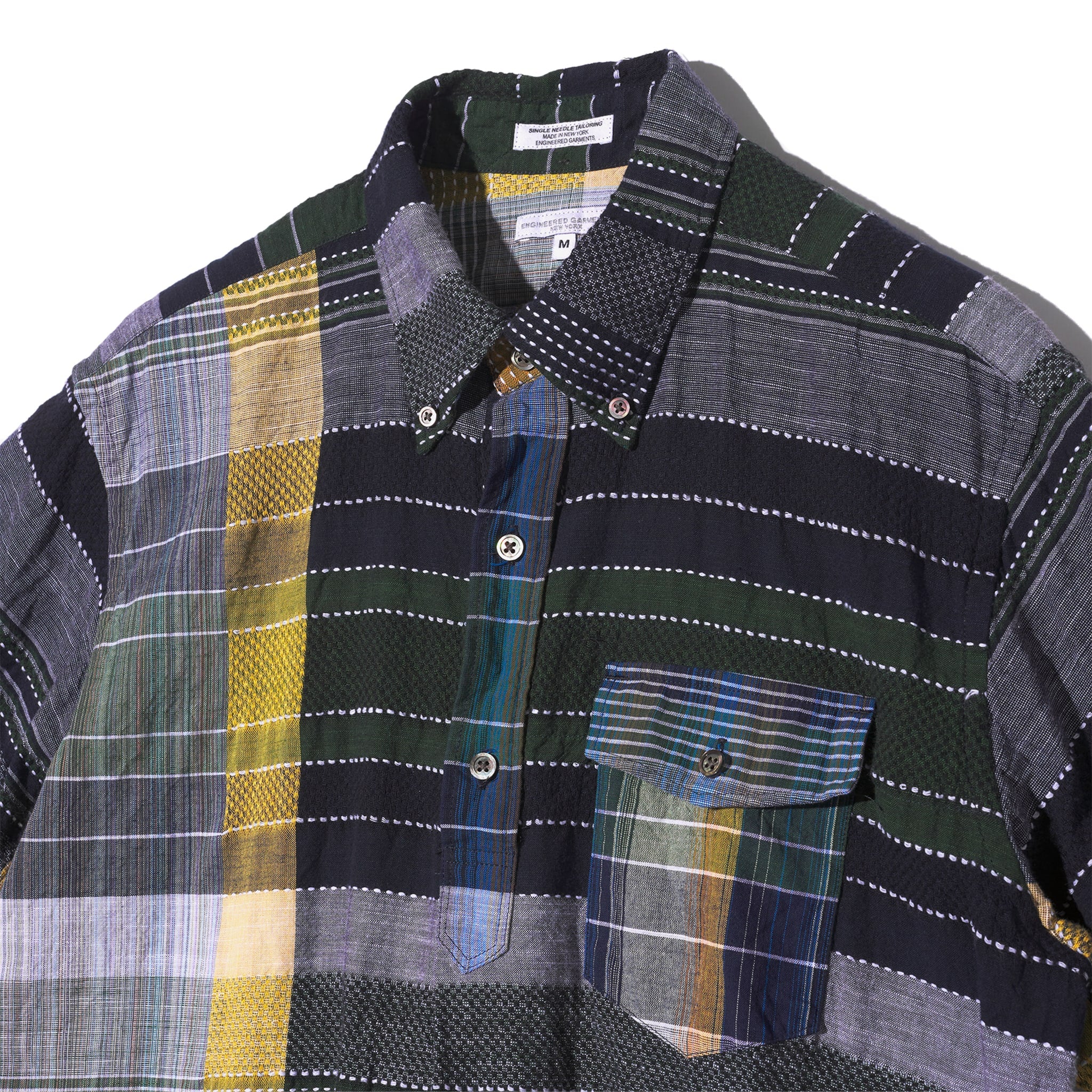 Popover BD Shirt - Navy/Yellow/Green Madras Dobby Jacquard