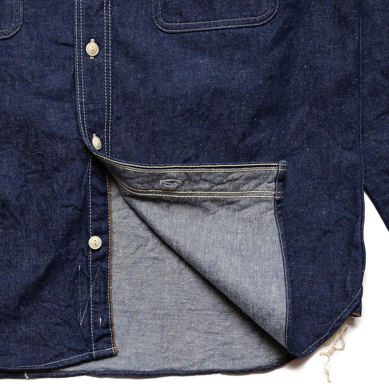 Samurai Japanese Cotton 10oz Denim Shirt Indigo Placket Selvedge Detail