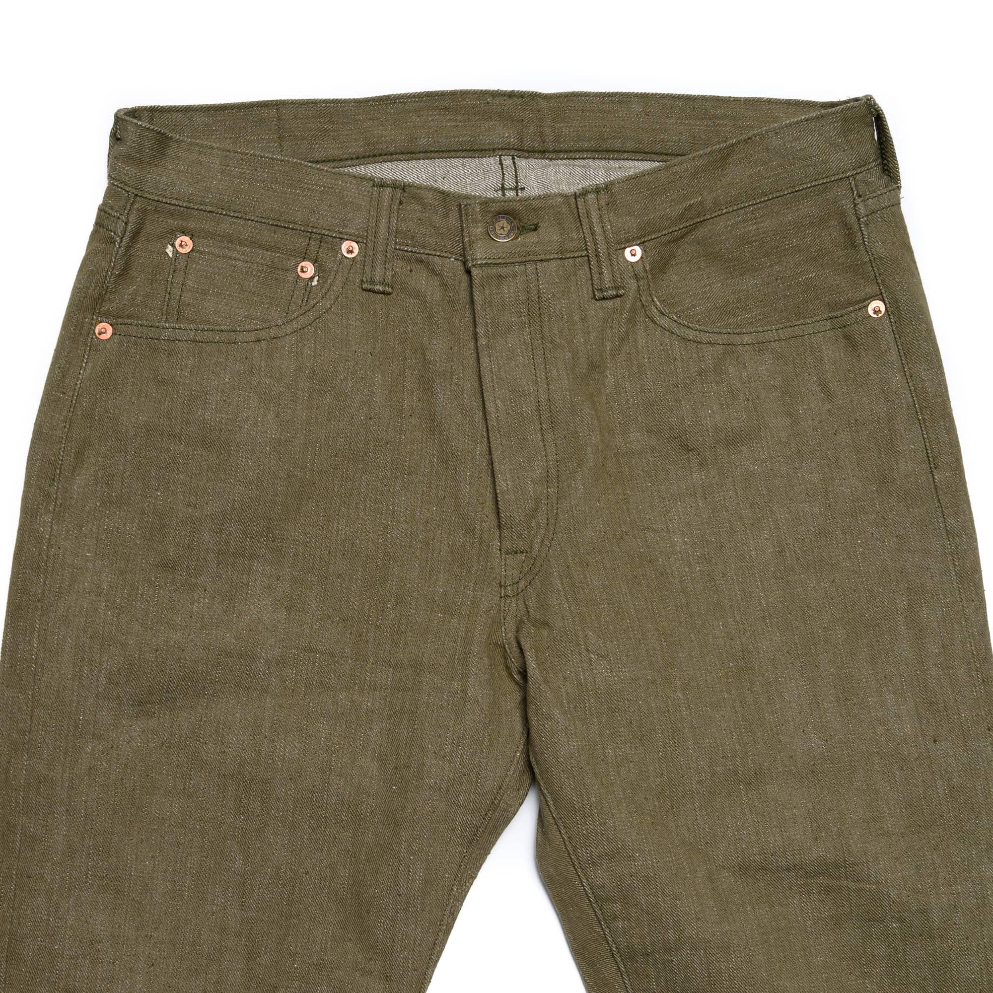 Samurai S0170GNX Uguisu Green Denim Slim Straight Tapered Top Block