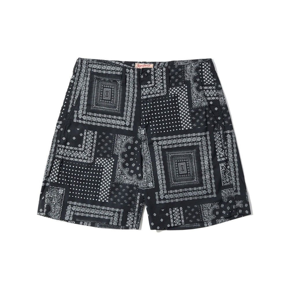SC52537 Bandana Print Patchwork Shorts - Black
