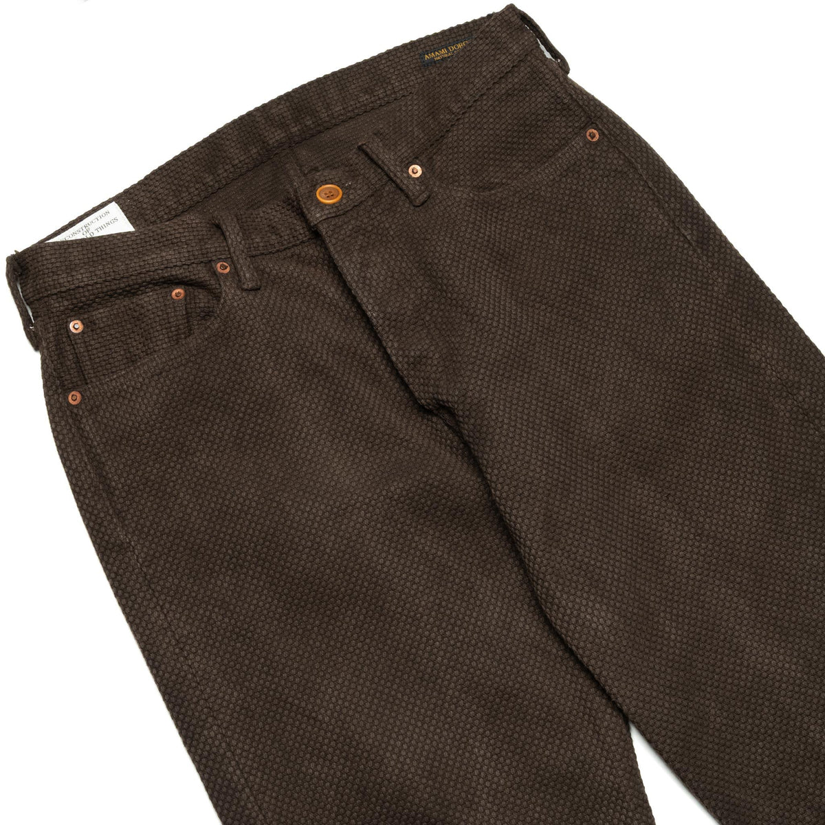 1914W Amami Mud-Dyed 17oz Sashiko Jeans Regular Straight - Dark Brown