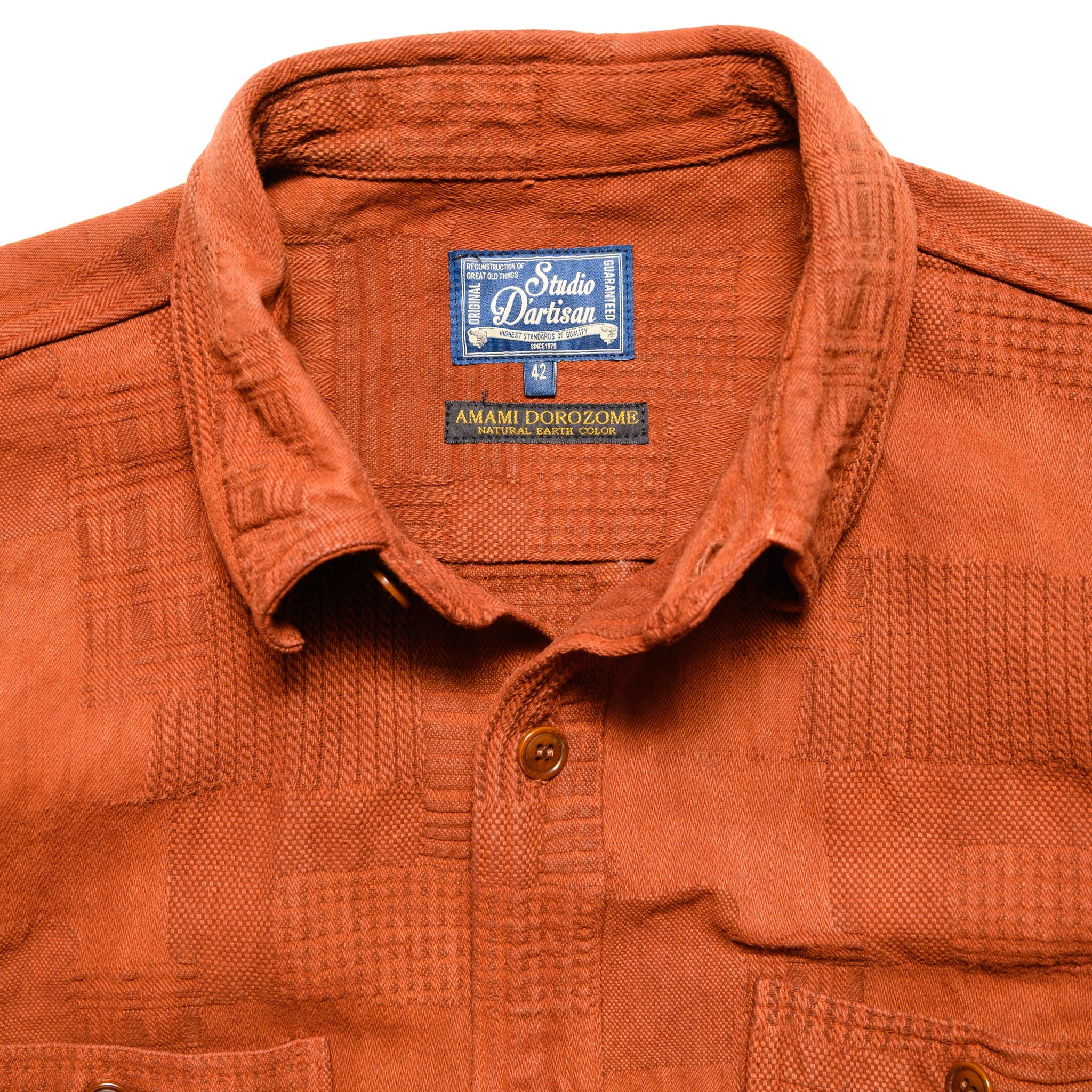 5717 "Amami Dorozome" Boro Jacquard Shirt - Brown