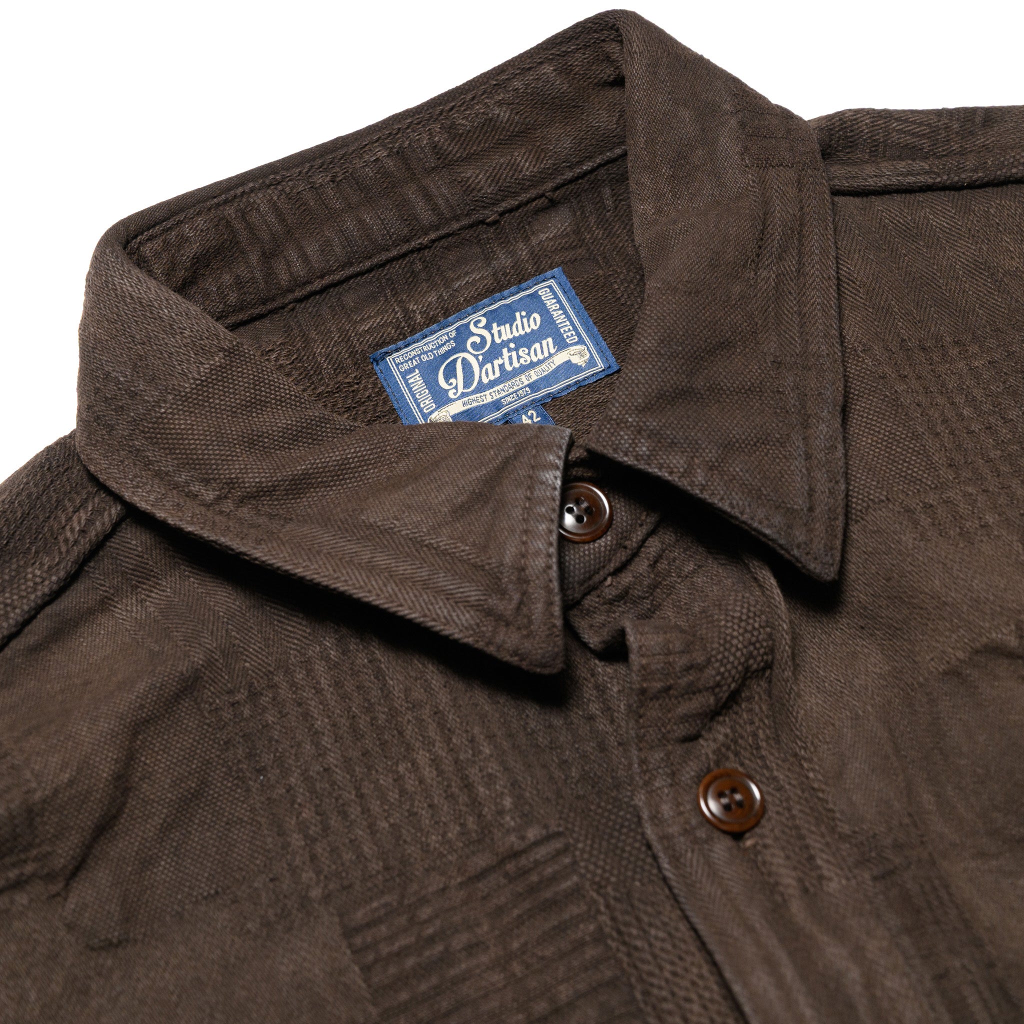 5717 "Amami Dorozome" Boro Jacquard Shirt - Dark Brown