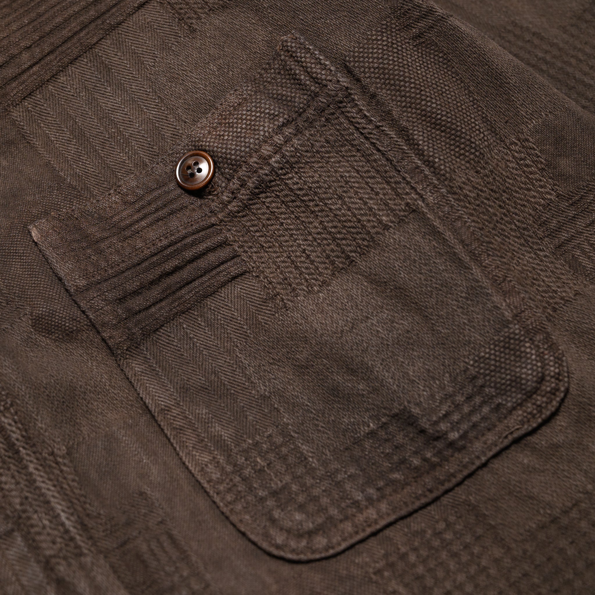 5717 "Amami Dorozome" Boro Jacquard Shirt - Dark Brown