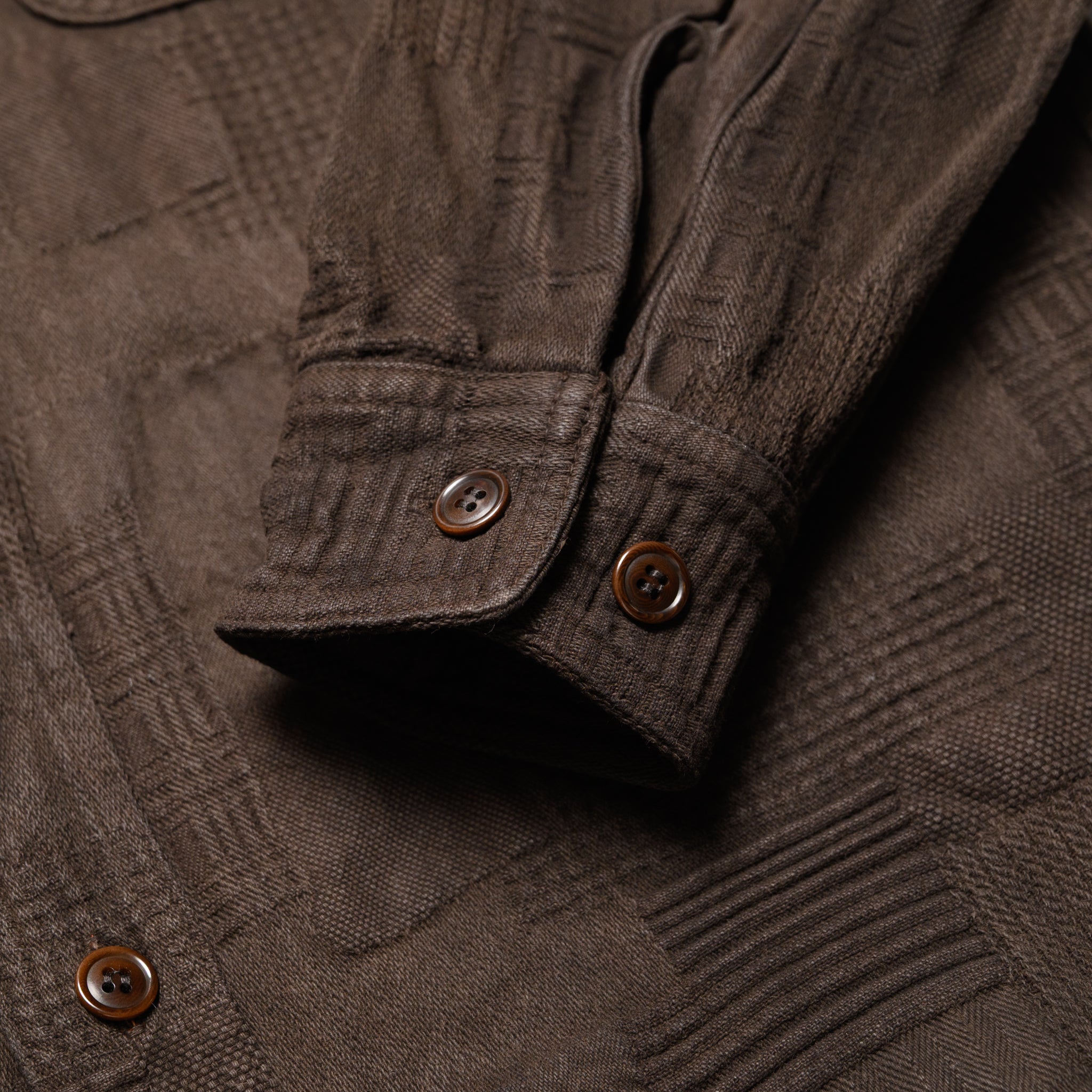 5717 "Amami Dorozome" Boro Jacquard Shirt - Dark Brown