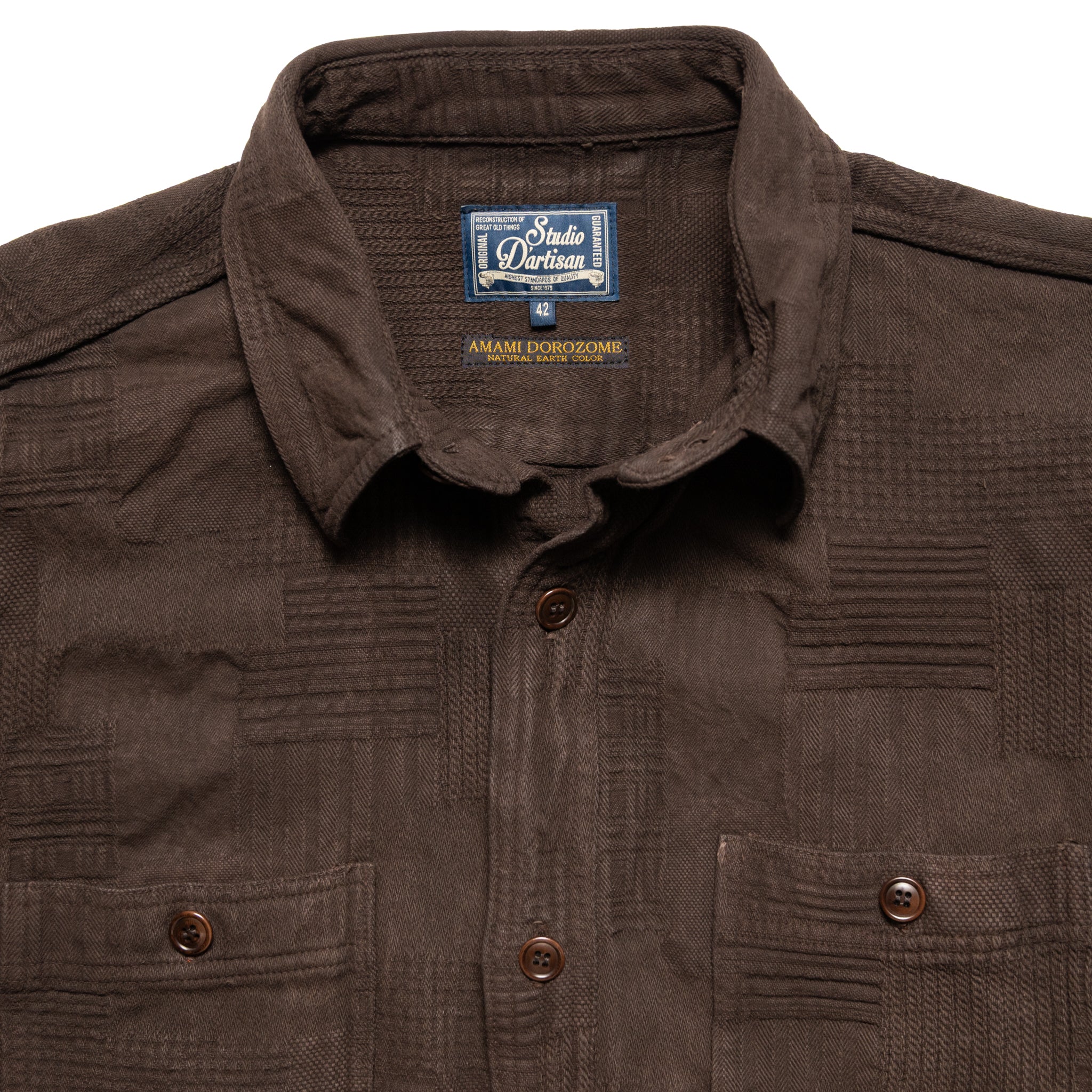 5717 "Amami Dorozome" Boro Jacquard Shirt - Dark Brown