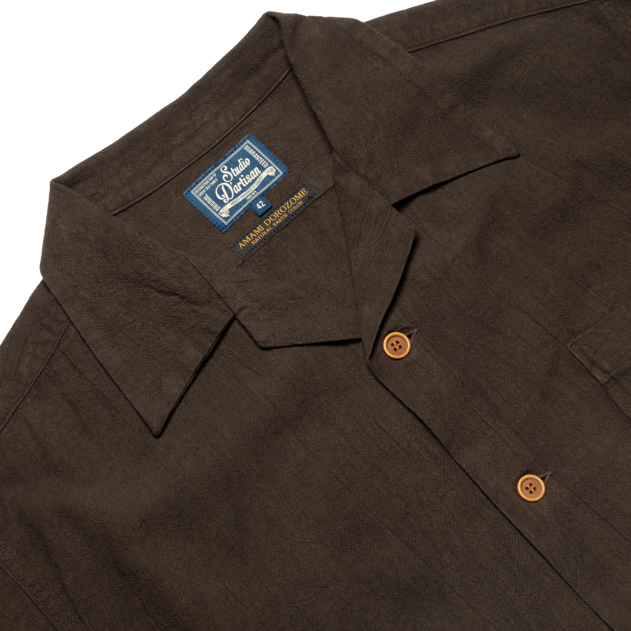 5739 Cotton/Linen Amami-Dorozome Mud-Dyed Shirt - Dark Brown