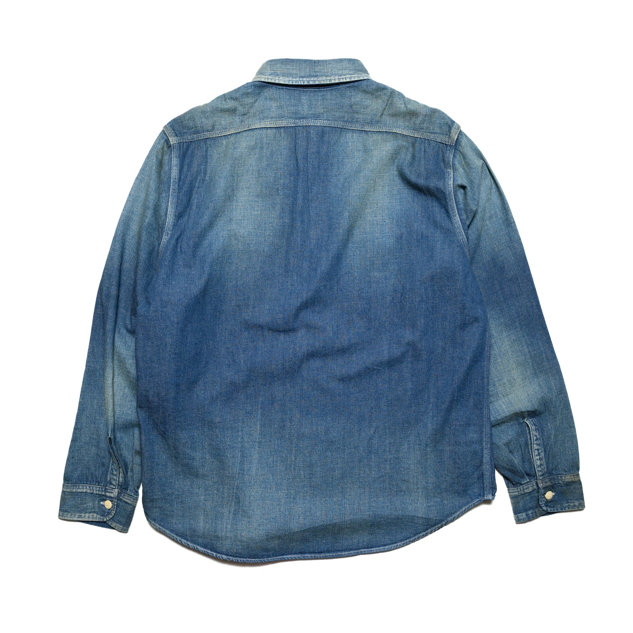 SC29474 Blue Denim Work Shirt Aged Model