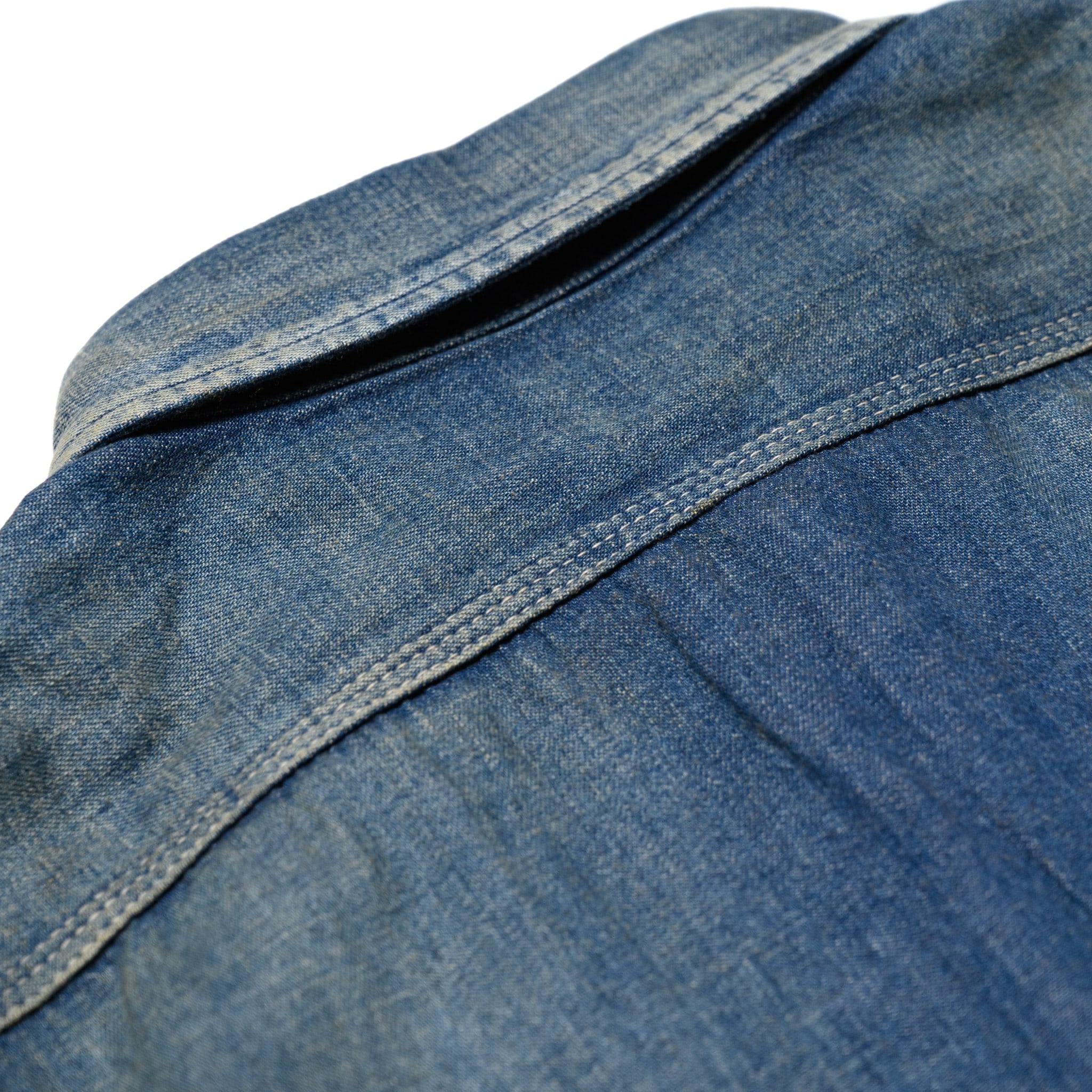 SC29474 Blue Denim Work Shirt Aged Model