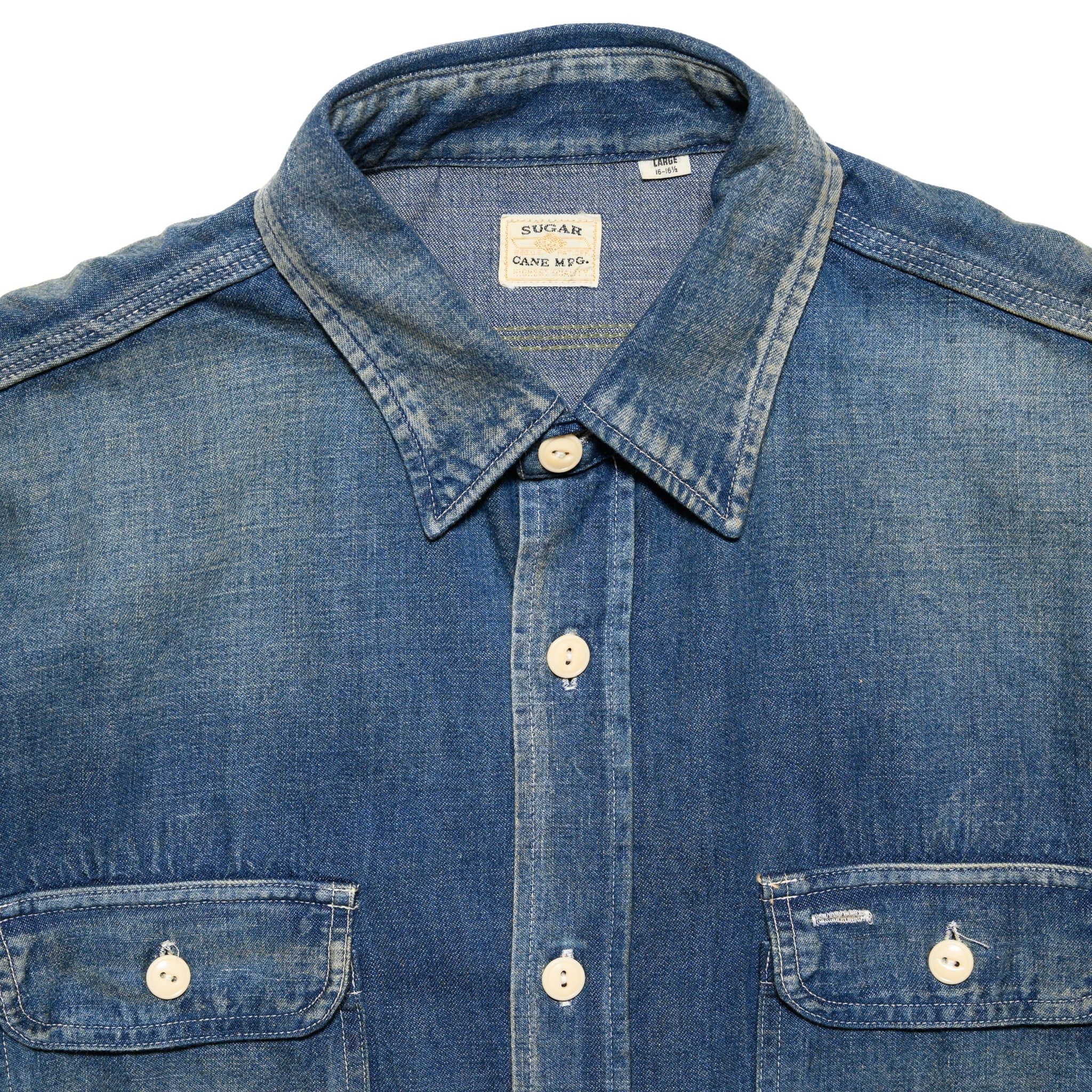 SC29474 Blue Denim Work Shirt Aged Model