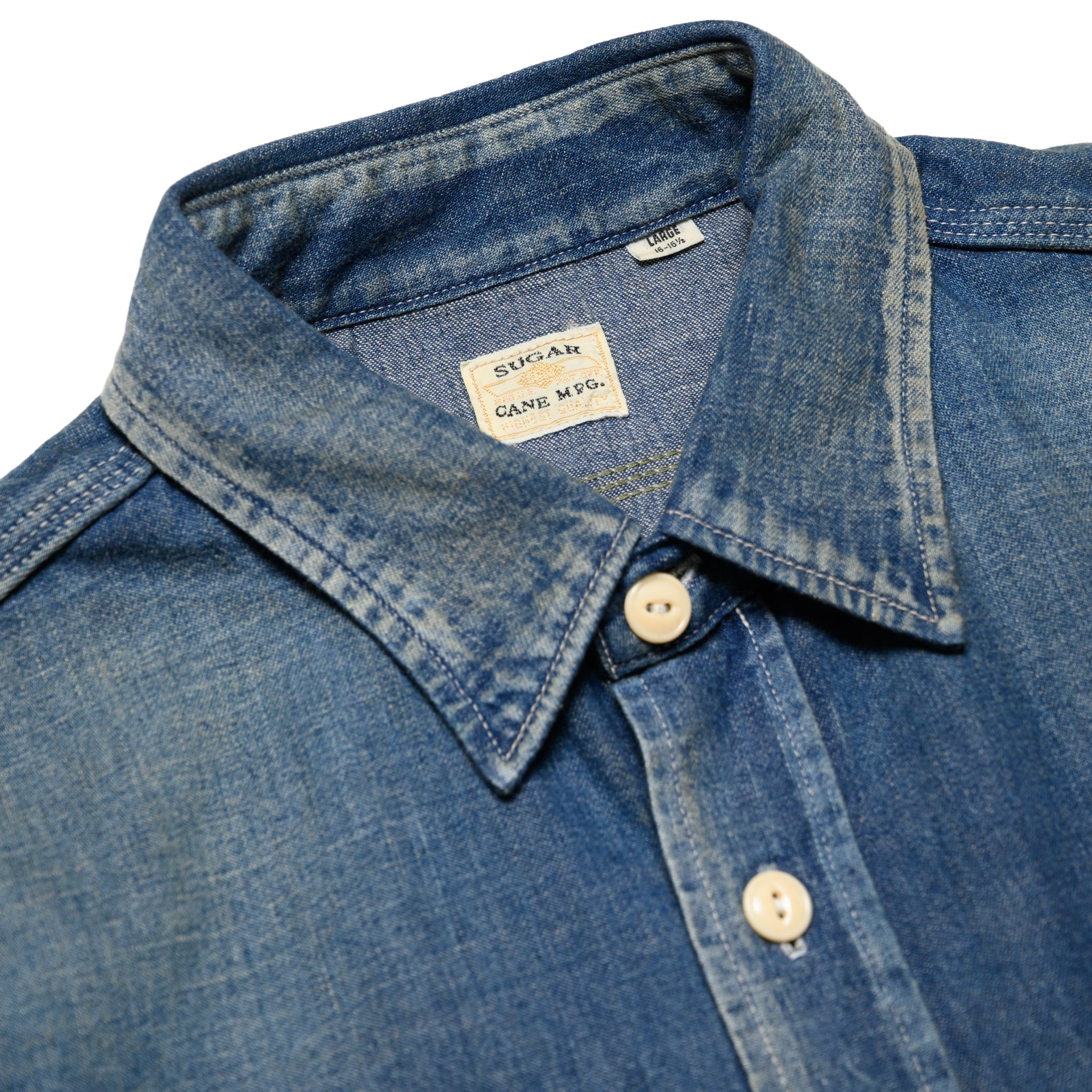 SC29474 Blue Denim Work Shirt Aged Model