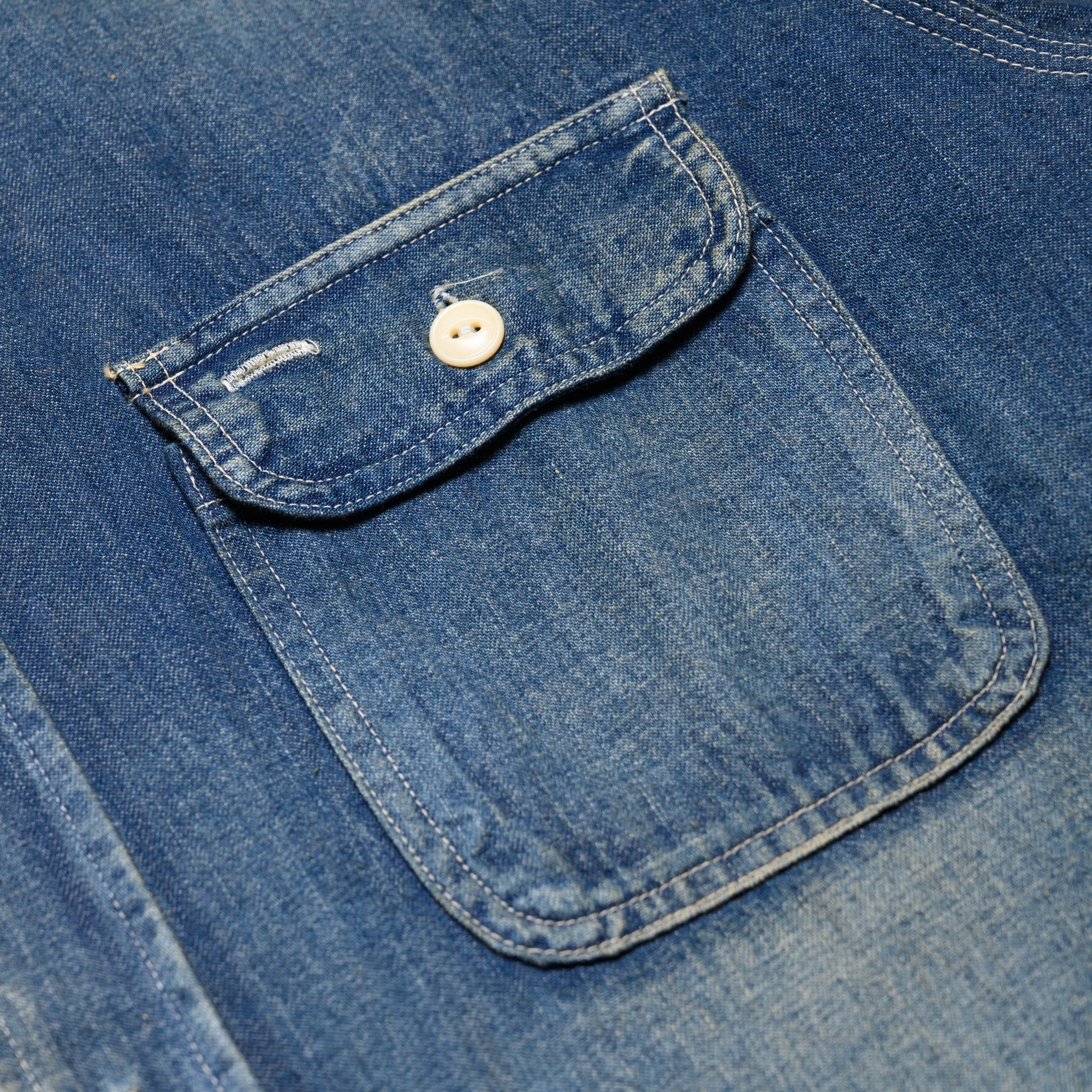 Sugar Cane SC29474 Blue Denim Work Shirt Aged Model | BlackBlue