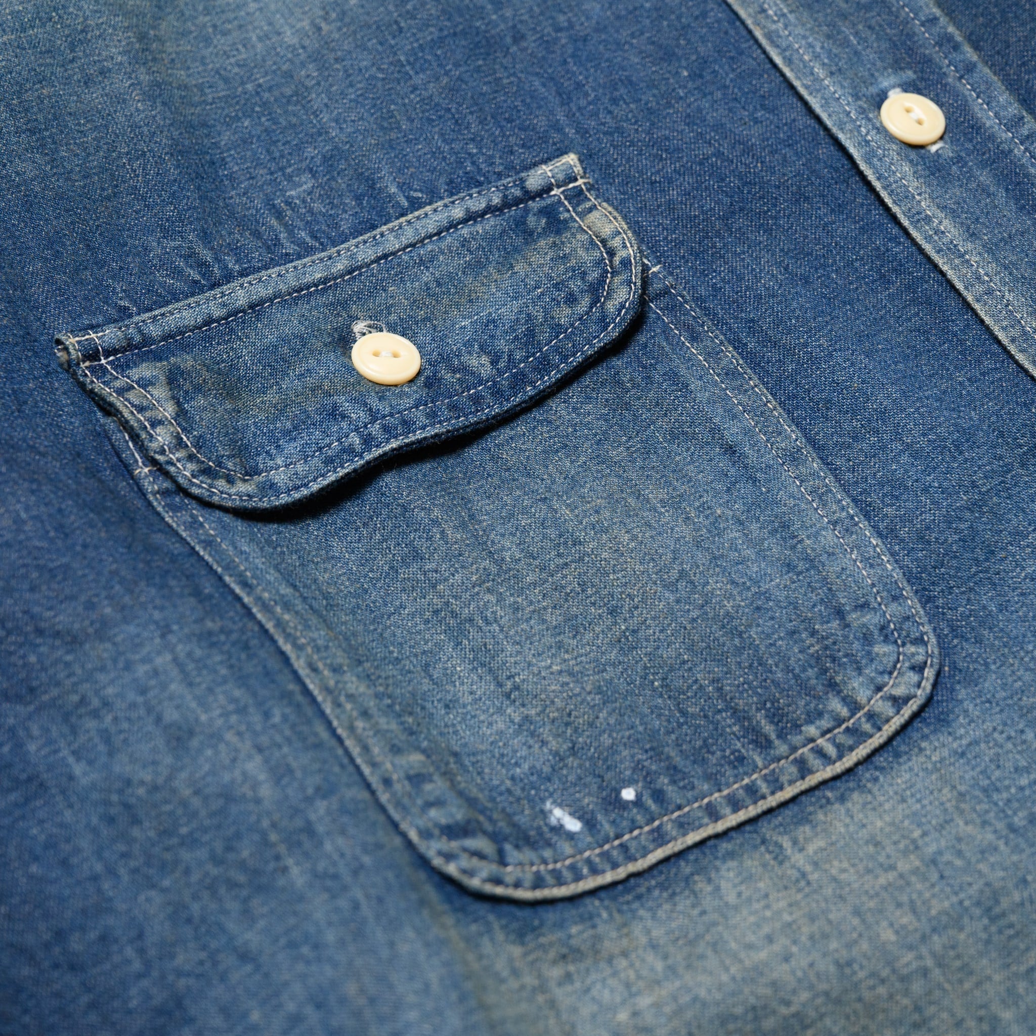 SC29474 Blue Denim Work Shirt Aged Model