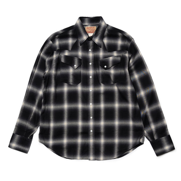 Sugar Cane Ombre Check Western Shirt Black