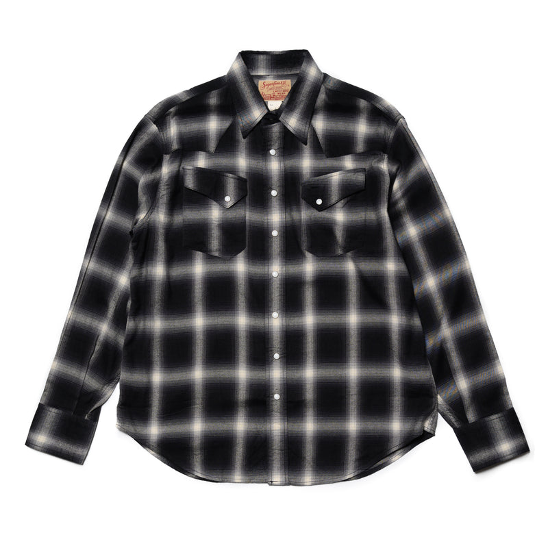 Sugar Cane Ombre Check Western Shirt Black