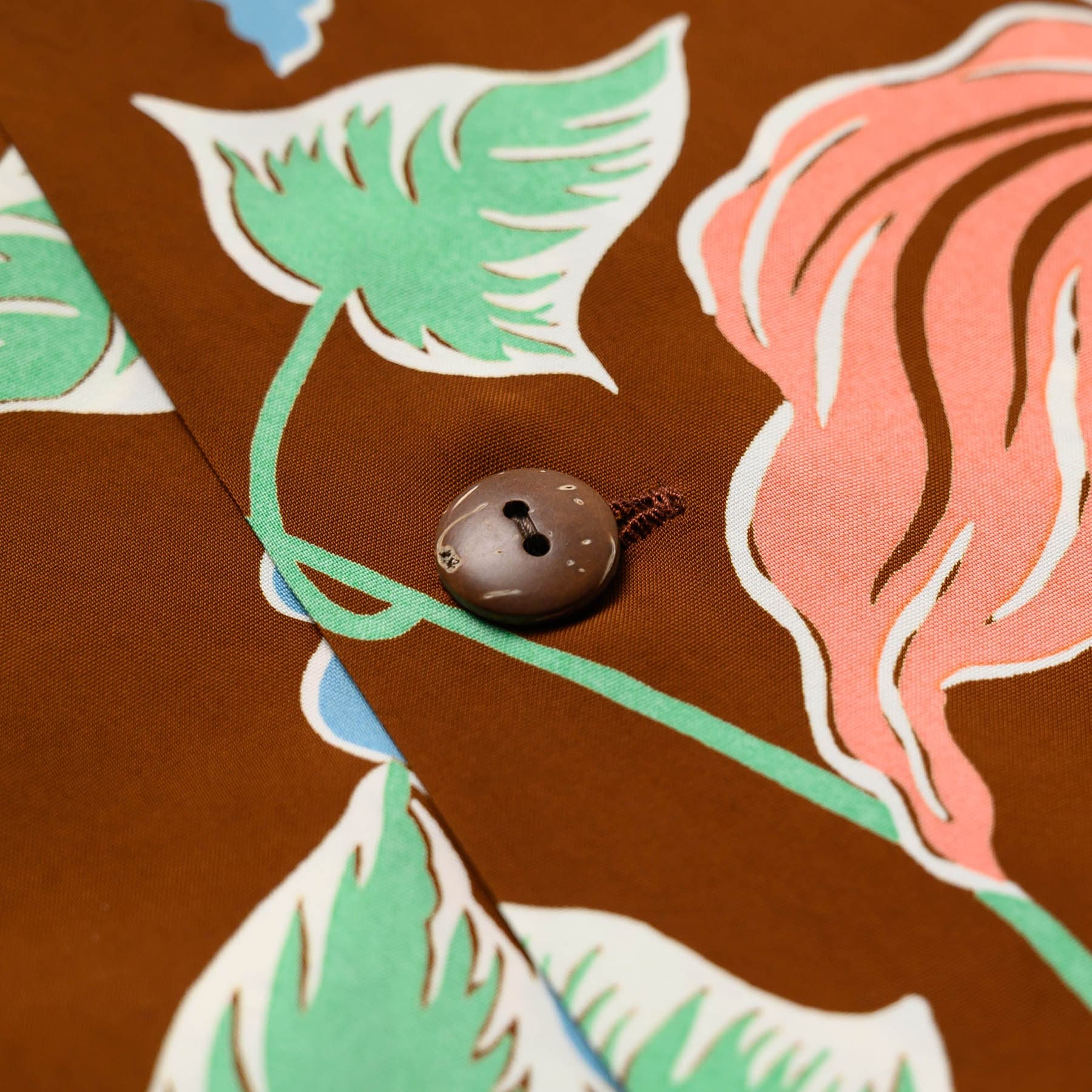 Sun Surf Cattleya Orchid Short Sleeve Hawaiian Brown Button Detail